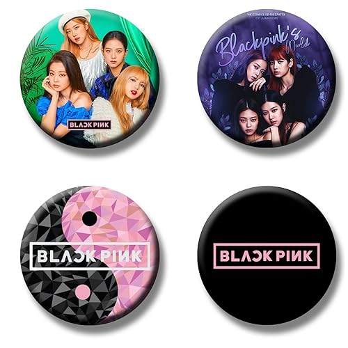 360Edutech, Black Pink, BalckPink, Pin Back Button Badges for Boys Girls Men & Women, Size-58mm, Pure Virgin Plastic Badge for T Shirts, Bags, Backpacks, Clothes, Hoodies, Gifts, Set of 4, BPBCV1
