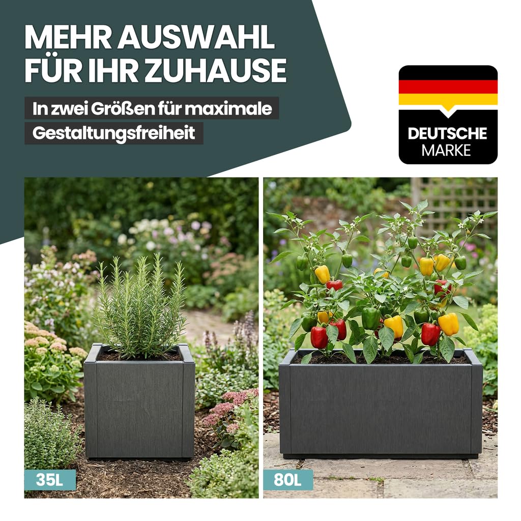 Kreher® XL Pflanzkasten Blumenkasten Anthrazit - 80 x 36 x 36 cm - Kunststoff, frostsicher & wetterfest - Struktur-Design für Garten, Terrasse & Balkon (3)