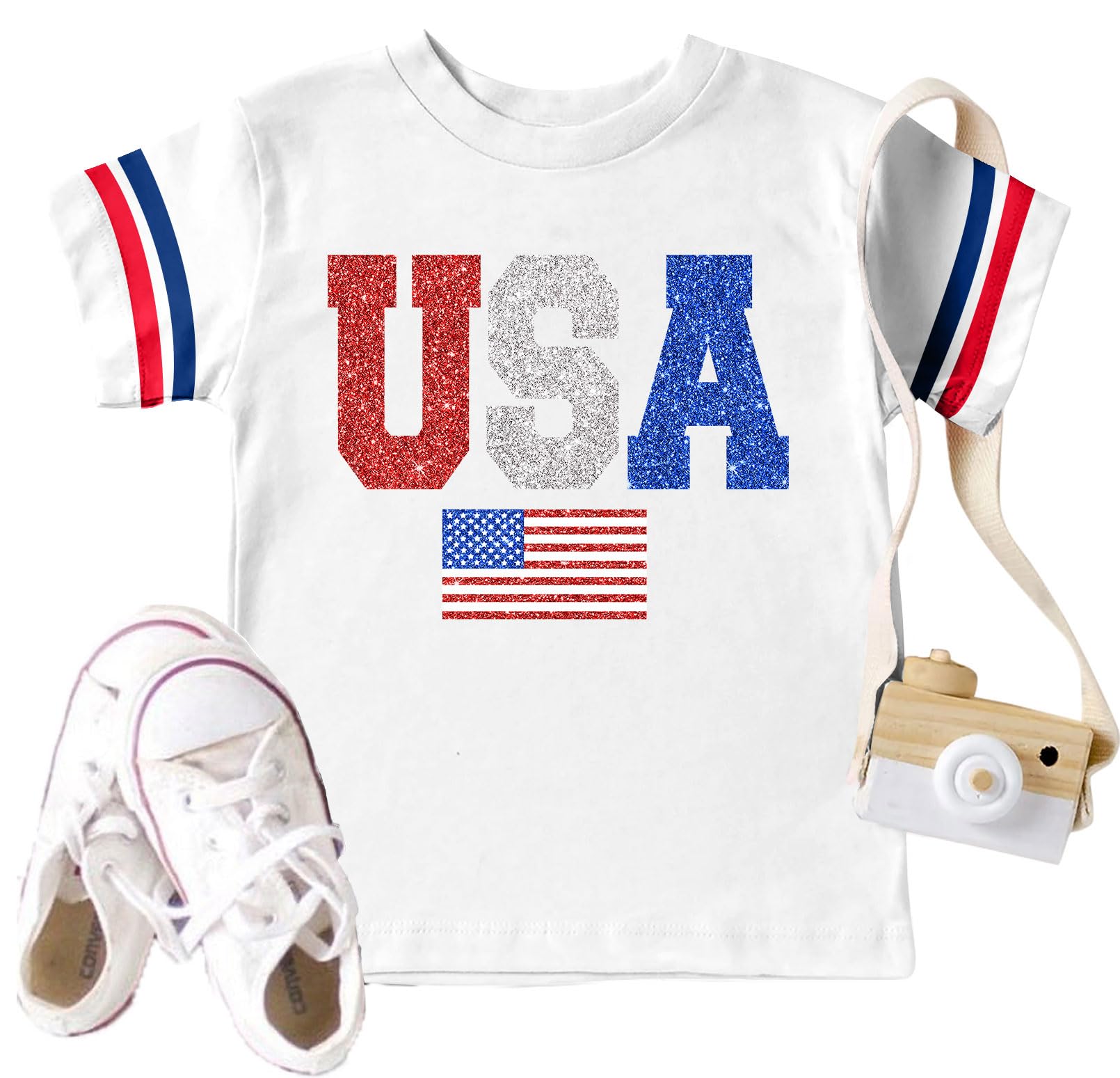 Ithalt Toddler Boys Girls American Flag Shirts 4th of July Tshirt Kids USA Patriotic Tee Independence Day Outfit(3-7y)