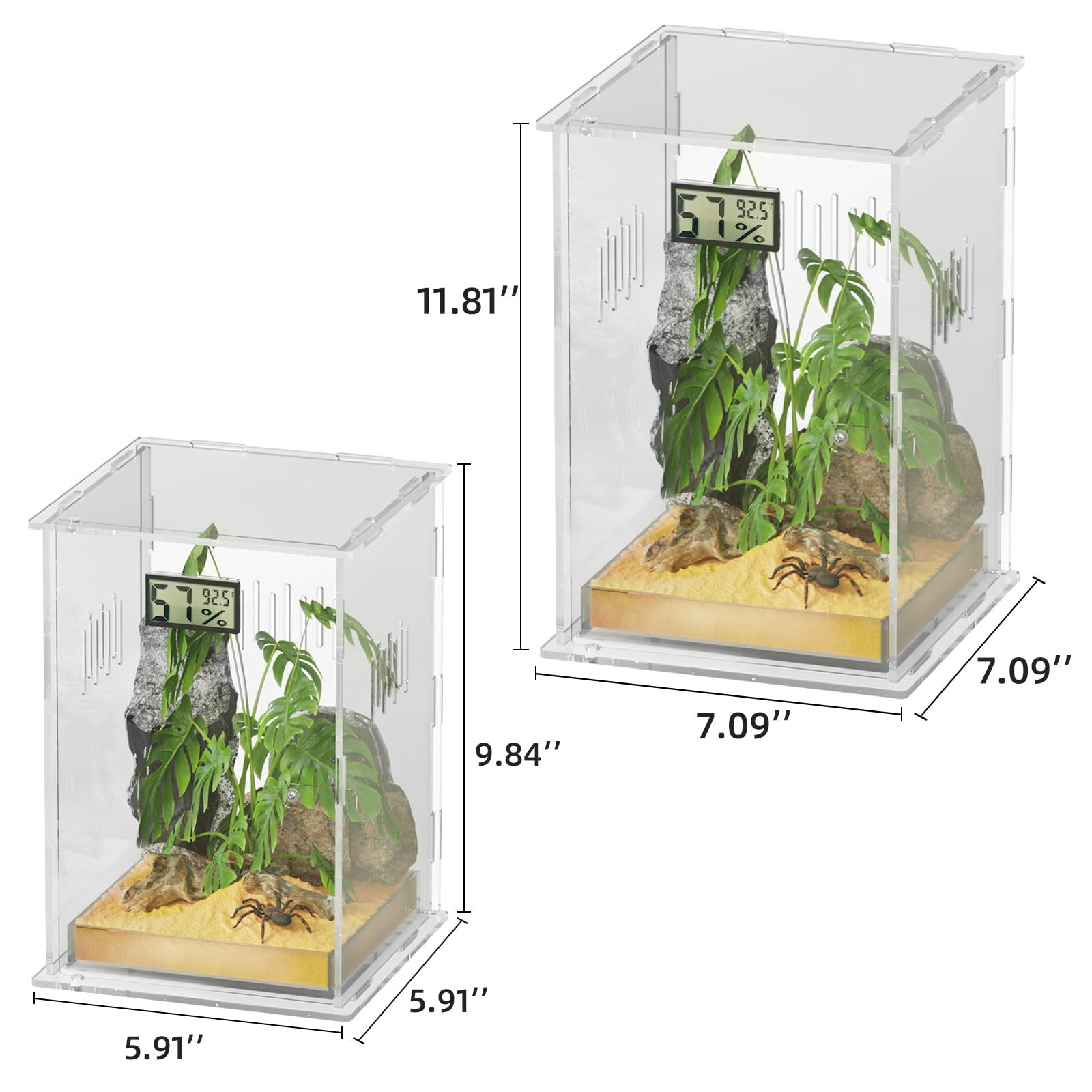 Reptilien-Terrarien, mit Temperatur-Hygrometer, 18 x 18 x 30 cm, Acryl, Reptilien-Zuchtbox, Terrarium, Käfig, Tank für kleine Reptilien, Insekten, Heimbüro, Arboreal groß