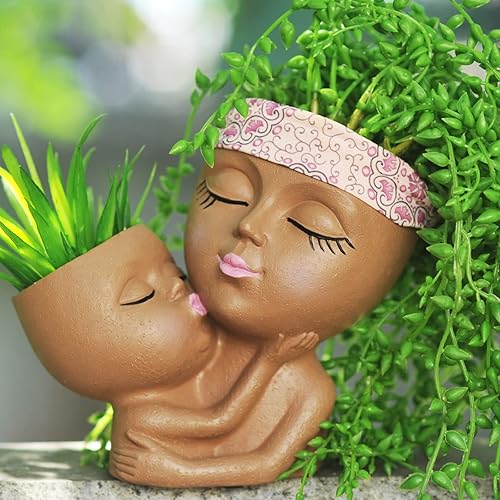 Miniatura 2 de Macetero de Cabeza Madre e Hijo Lindas Macetas de Cara Maceteros de Cabeza Macetas de Resina para Flores para Plantas de Interior con Orificio de