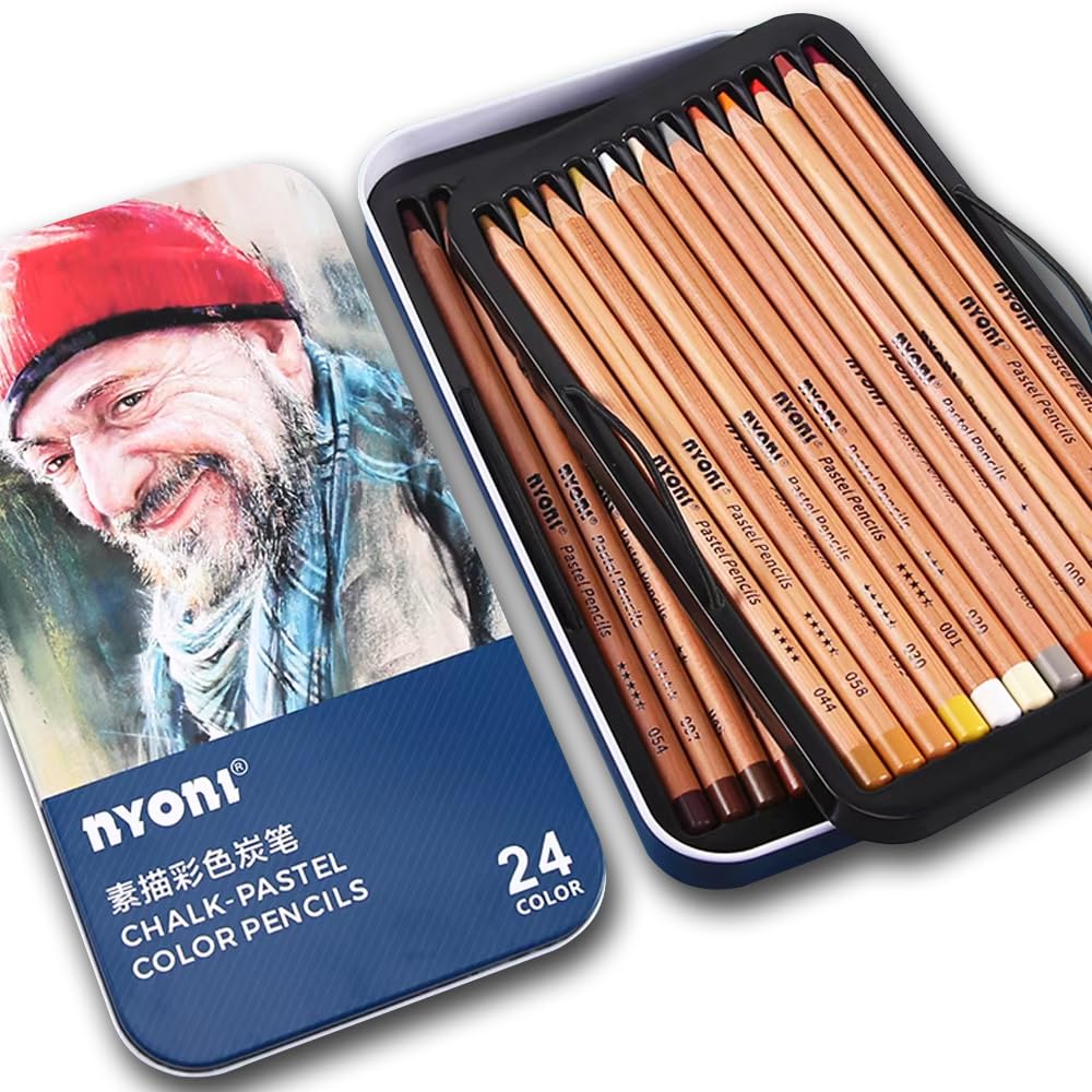 Artist Soft Pastel Chalk Pencils - 24 Color Set for Portrait & Figure Drawing Premium Ble…