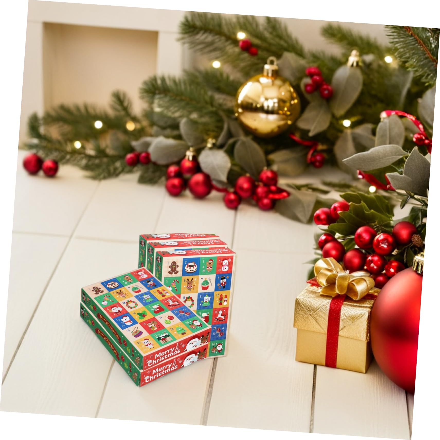 UKCOCO 5 Pezzi Scatole Avvento in Carta per Regali di Natale Dessert Dolcetti e Bomboniere Scomparti per Imballaggio e Fai da Te Contenitori Natalizi per Dolci e Piccole Torte