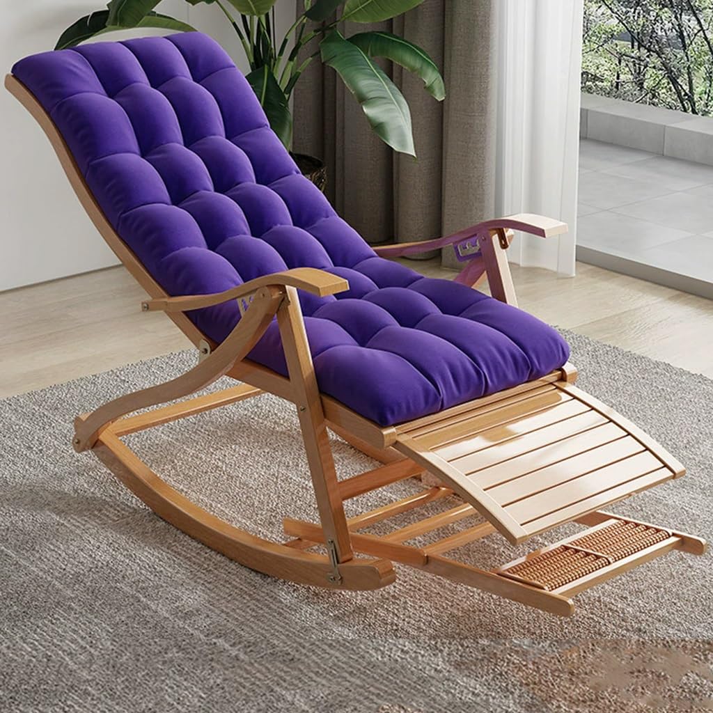 Chaise longue inclinable en bambou violette et son repose-pieds ergonomique de jardin