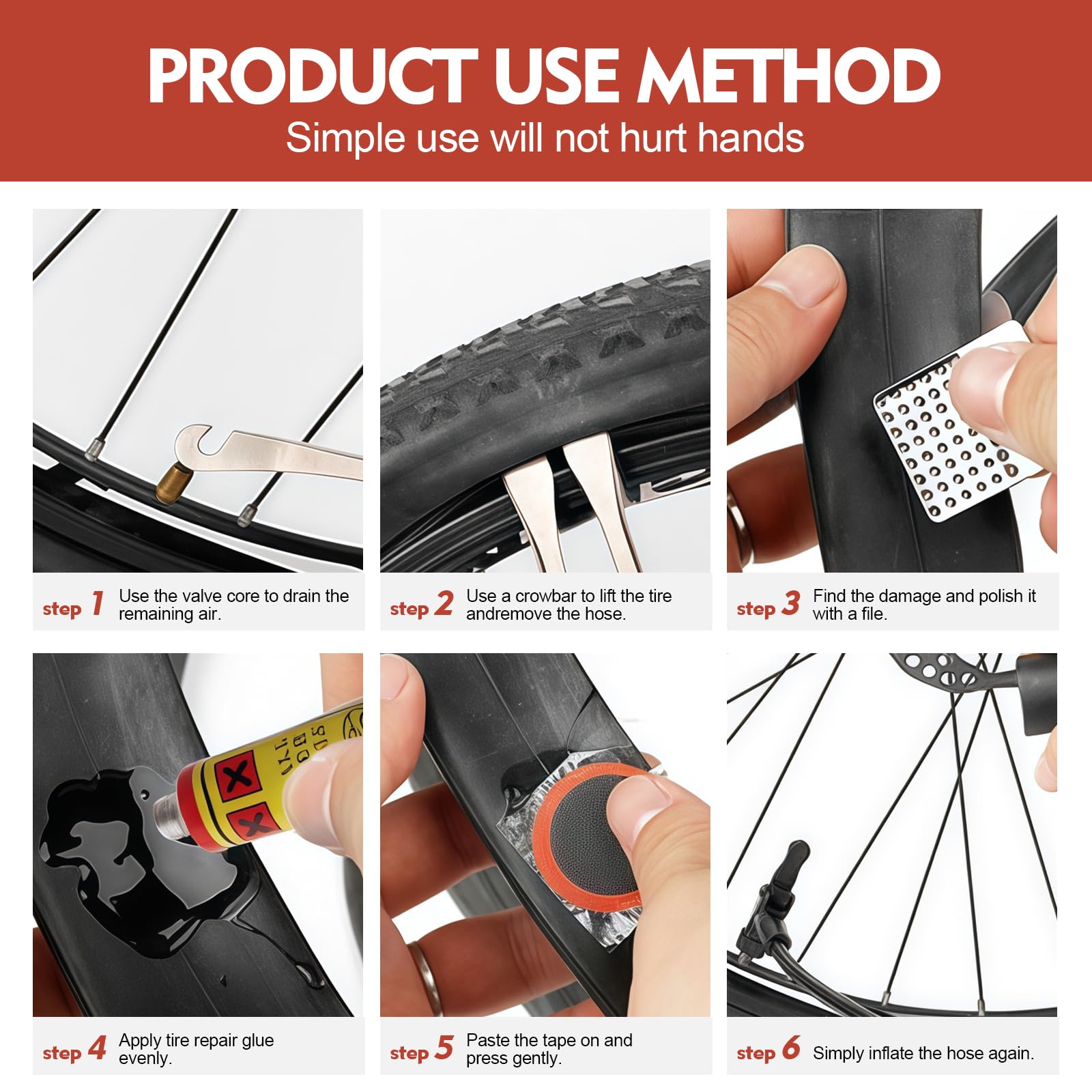 Kit Repara Pinchazos Bicicleta, Parches Bicicleta Autoadhesivos con Herramientas y Accesorios Bicicleta, Caja Compacta para Bicicletas de Montaña, Carretera y Eléctricas