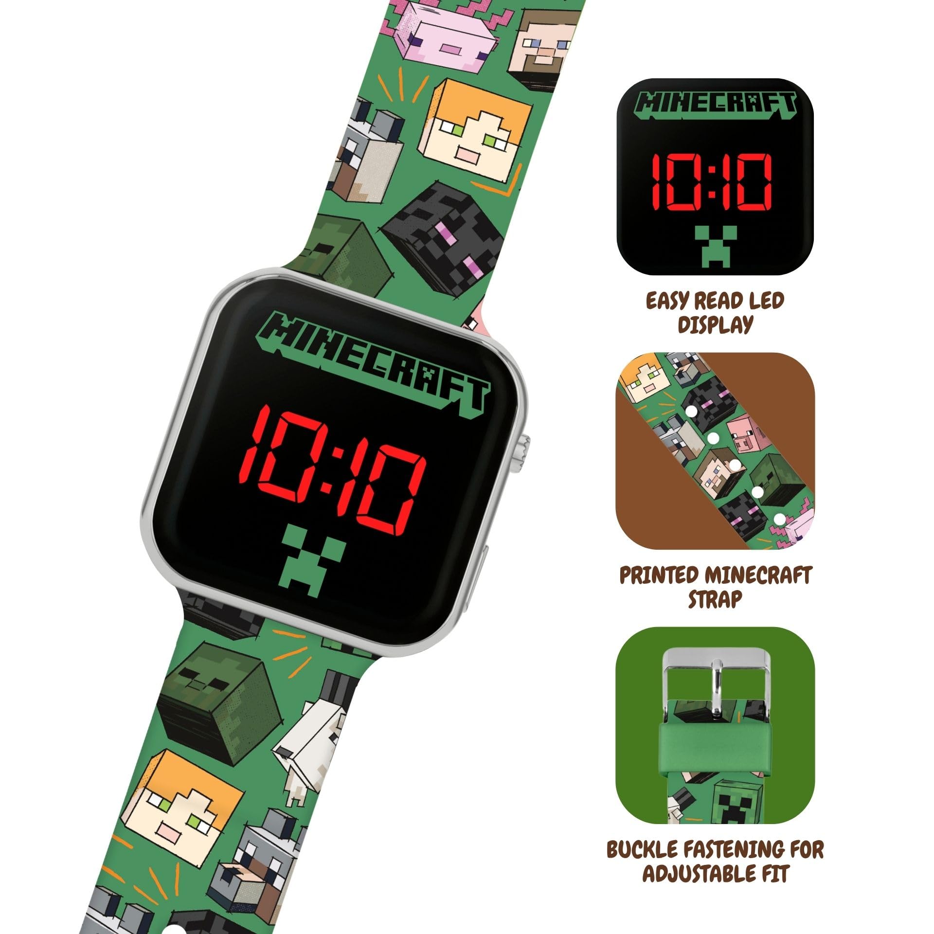 Minecraft Reloj LED con correa impresa verde MIN4230