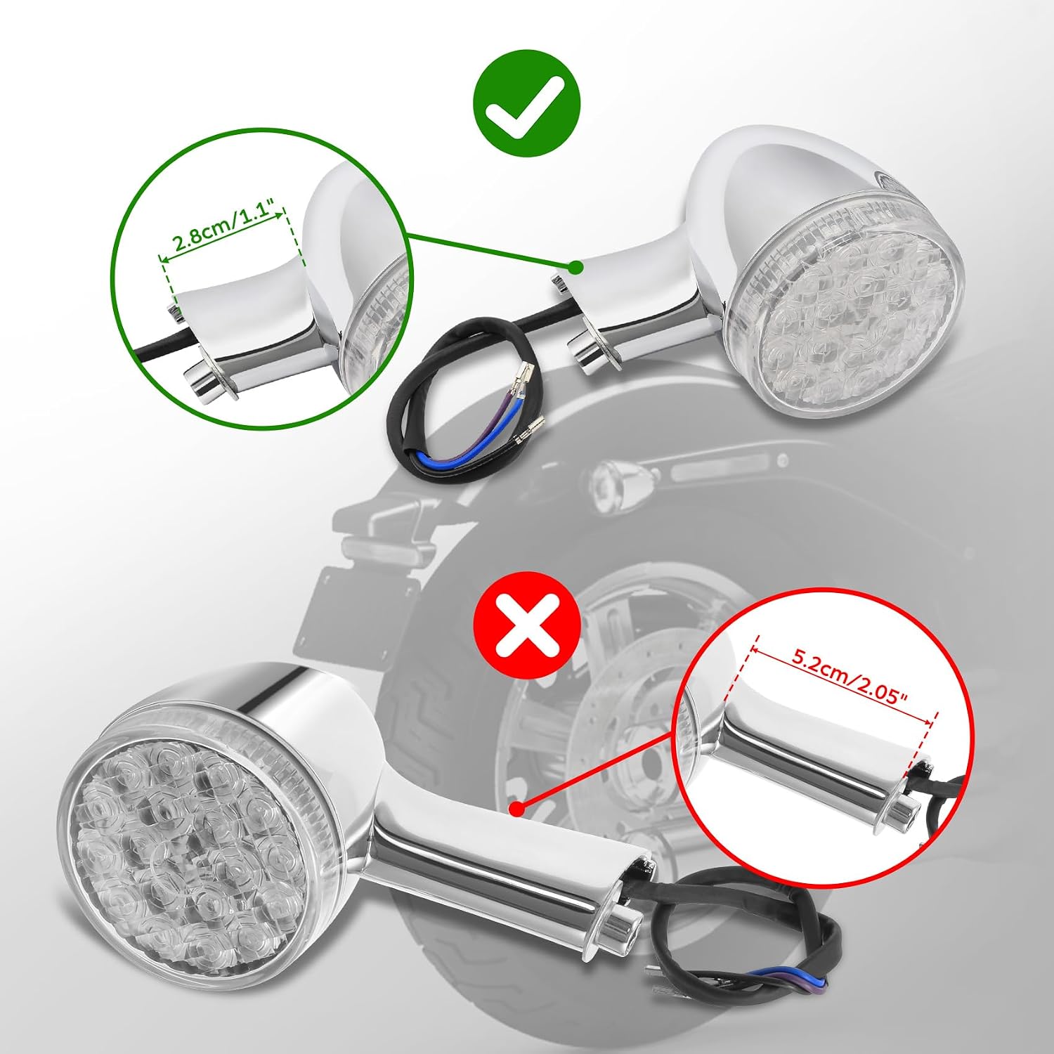 TCMT Chrome Rear LED Turn Signals Lights Fit For Harley Touring 2009-2024 Softail 2000-2025 Sportster XL883 models 2000-2022 Dyna 2006-2017 Short Handle