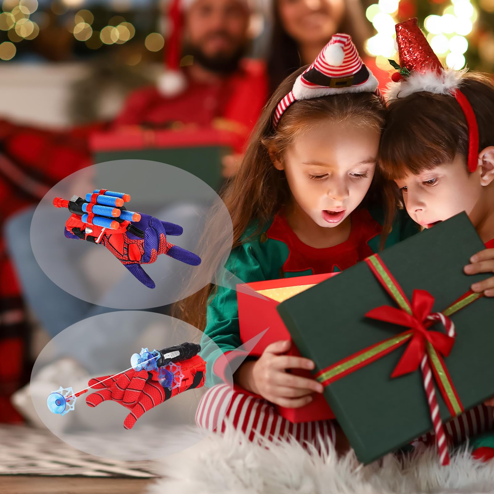 2 Set Gant de Lanceur Spider,Lanceur de héros Gants,jouets de poignet lanceur de héros,Launcher Gant de Cosplay en Plastique,Garcon Fille Cadeau pour Anniversaire Fête d'anniversaire Halloween