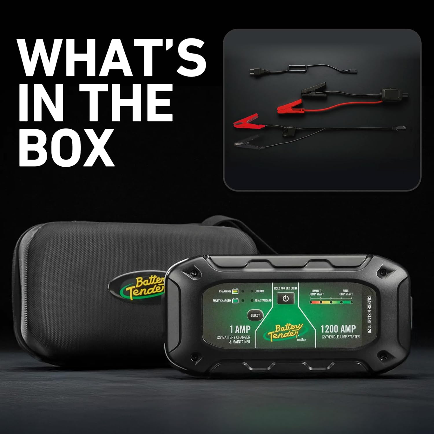 Image showing the two connection options: alligator clips and ring terminals with a hex wrench.