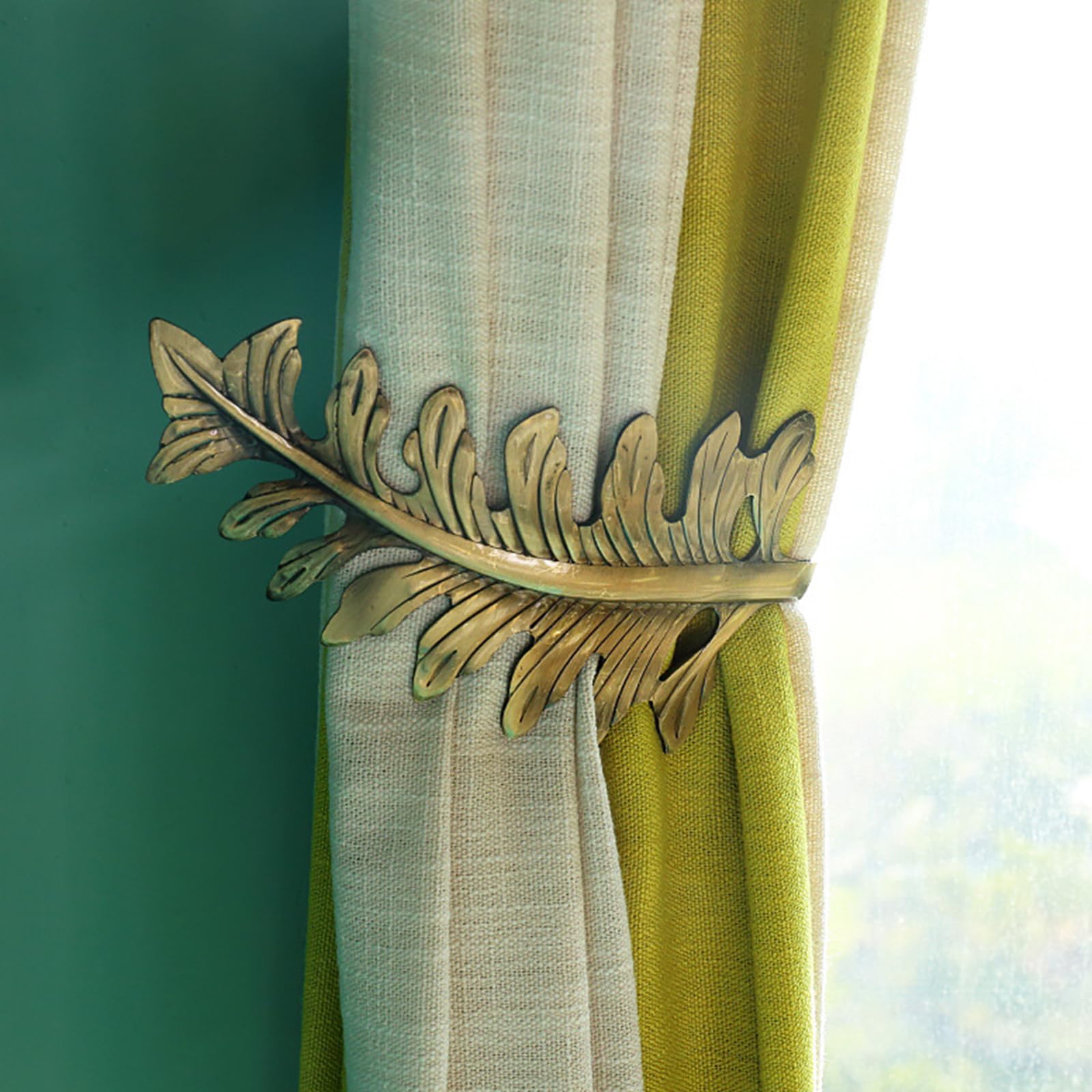 Moyouno Bronze 1 Pair Rustic Curtain Holdbacks, Decorative Tiebacks Hooks, Vintage Curtain Holdback, Large Leaf Design Tie Backs,