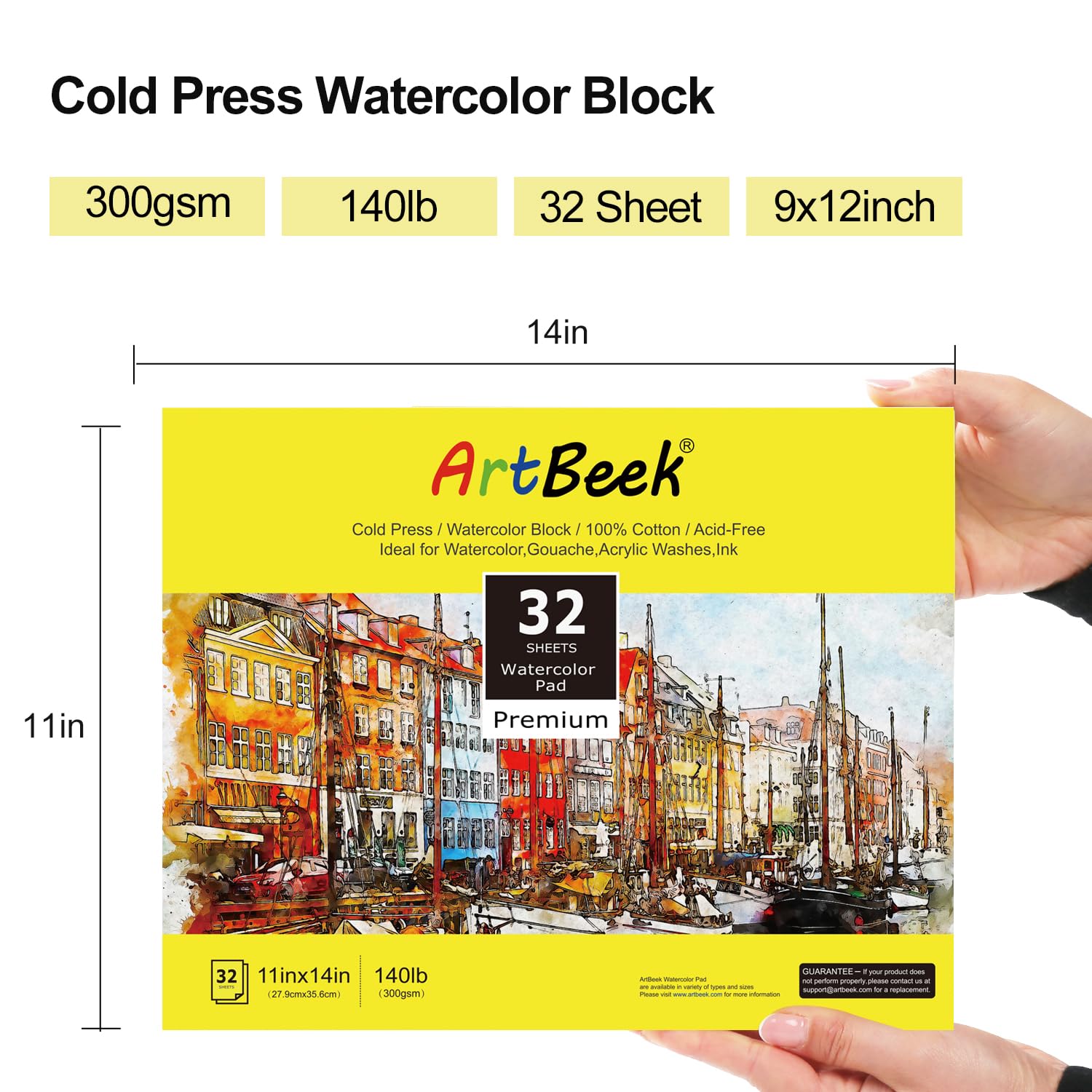 ArtBeek Akwarelowy blok papierowy, blok akwarelowy 100% bawełna 140 g/300 g/m2 (11 x 14 tłoczenie na zimno)