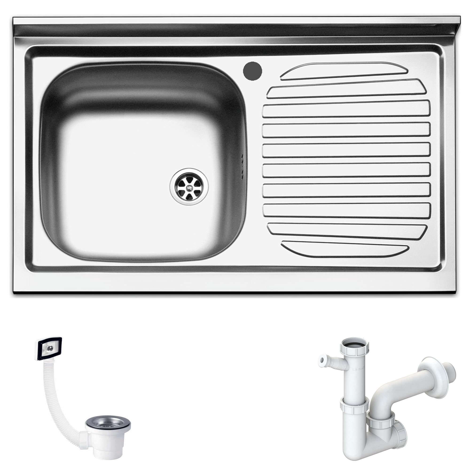 Lavello d'appoggio in acciaio inox Con 1 vaschetta 80cm gocciolatoio a sx
