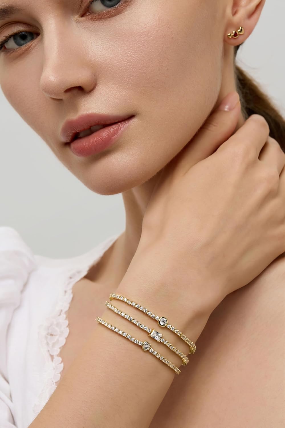 14K Gold Filled Tennis Bracelets for Women - Simulated Diamonds Bezel Gold Bracelet Cubic Zirconia Stones Baguette Cut Round Pear Heart Statement, Gift for Women - Image 9