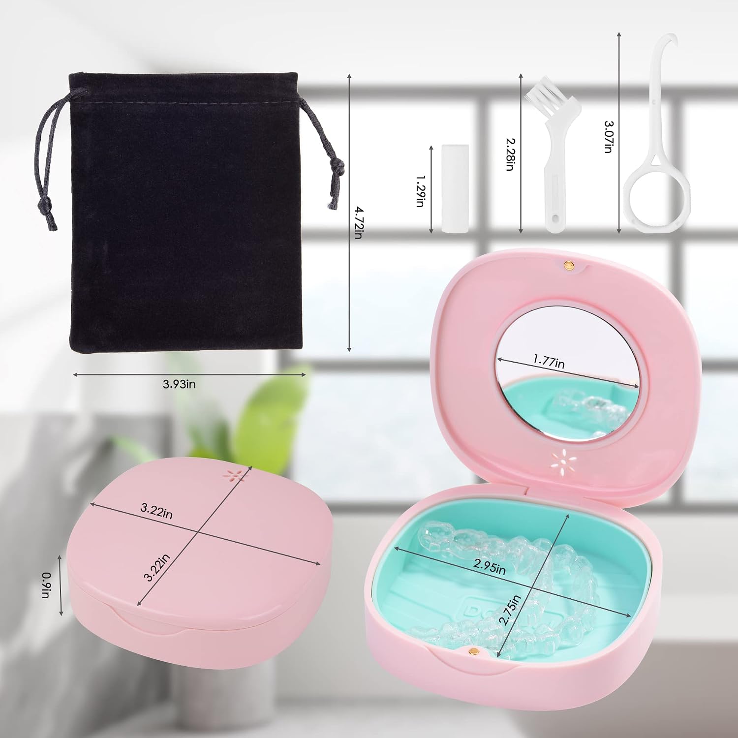 Doboli Retainer Case,Retainer Case With Vent Holes And Mirror,Compatible With Invisalign,Night Guard and Mouth Guard Case,With A Storage Bag,Slim Aligner Remover Tool,Chew & Brush,Travel Essentials