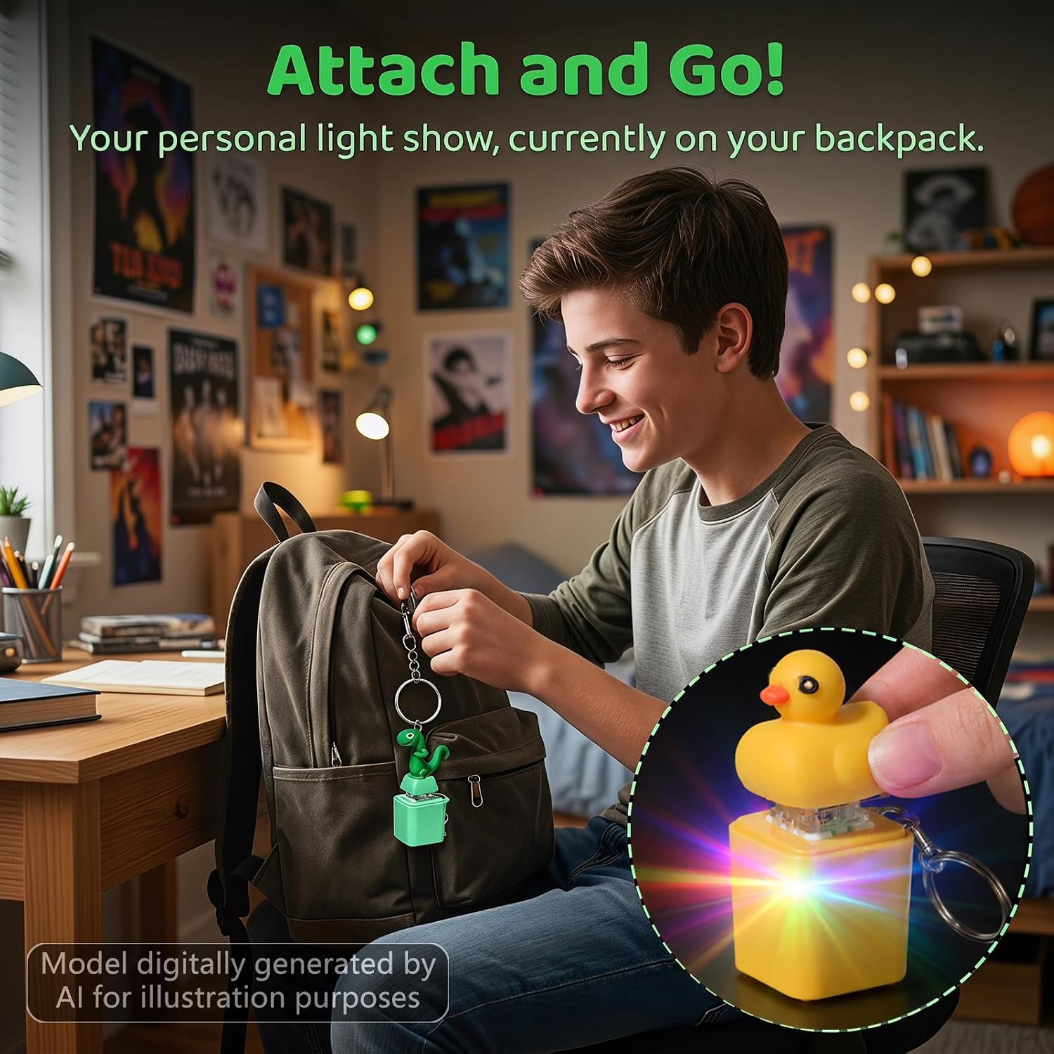 6Pcs Lizard Duck Bound Button Keychain Anxiety Stress Relief Finger Clicker | Portable LED Lights Fun Keychain Animal Button Fidget for Office Pranks Anxiety Relief Gift Sensory Goodie Bag Stuffers