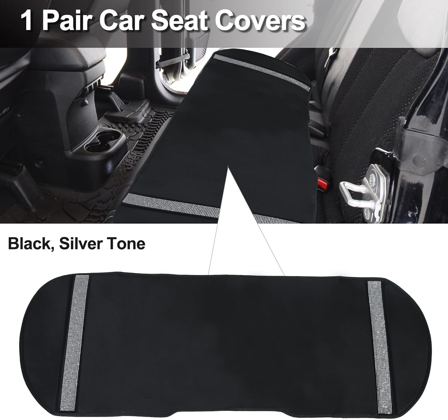 X AUTOHAUX Bling Auto Car Rear Back Seat Covers Protector Pad Mat Bottom Mesh Cushion Faux Leather Universal Fit for Cars Silver Tone