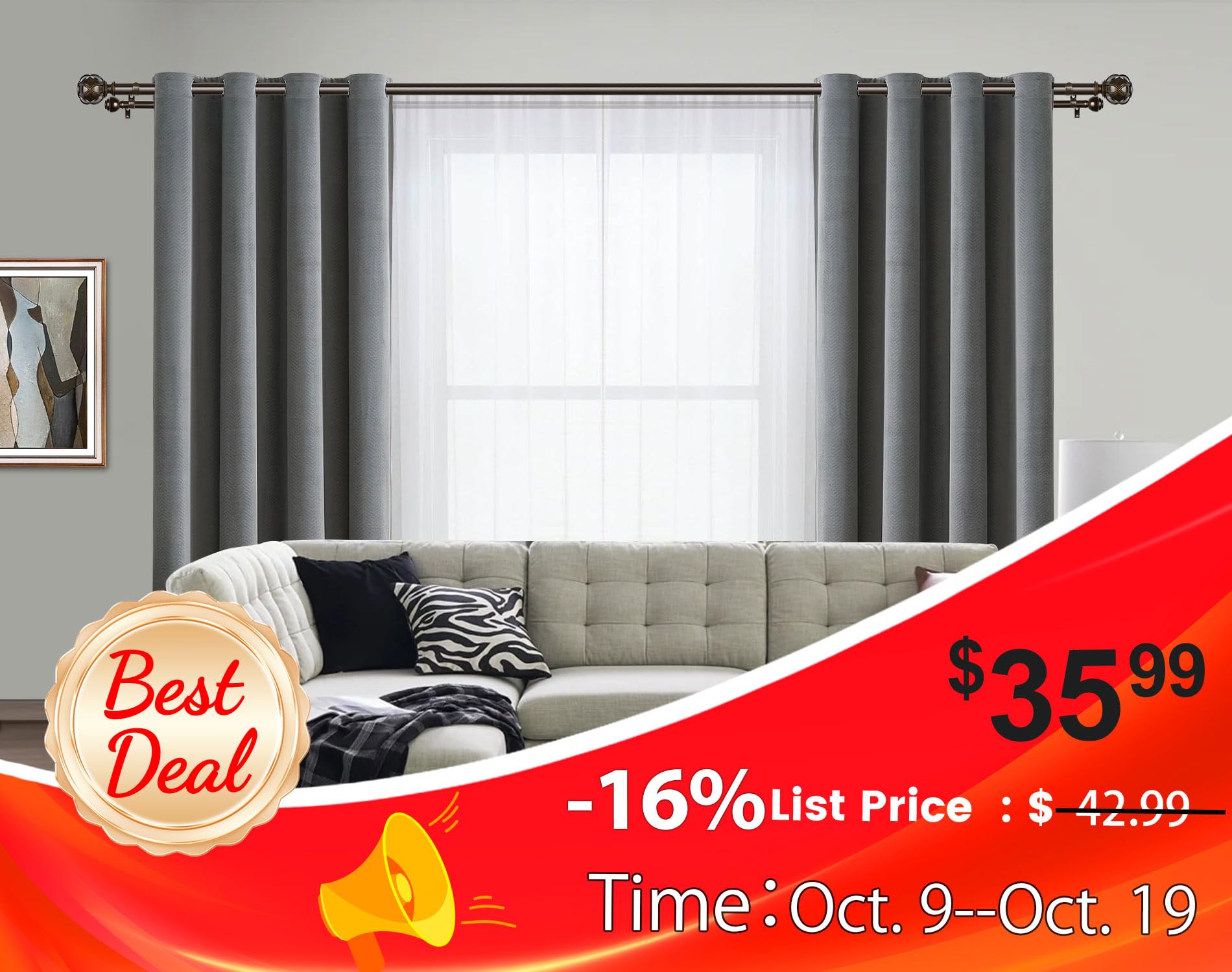 KAMANINA 1インチ ダブルカーテンロッド Windows 72~144インチ (6~12