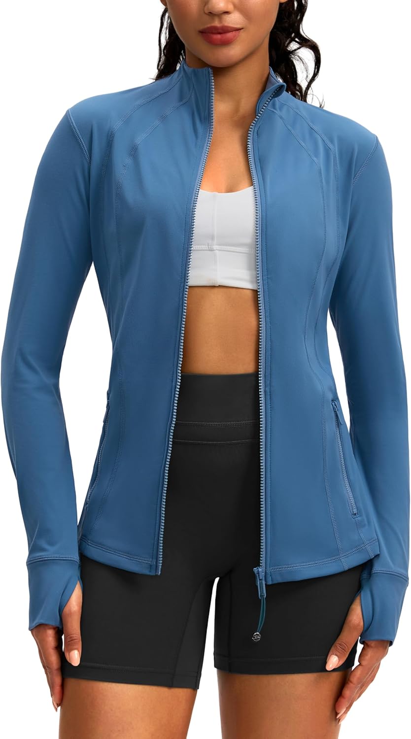 Women's Workout Jackets with 4 Pockets Zip Up Slim Fit Soft Fall Jacket for Yoga Running Athletic