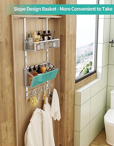 Miniatura 3 de HapiRm Gancho para colocar sobre la puerta con 2 cestas de malla y 9 ganchos, acero inoxidable 304 sin perforar sobre el colgador de puerta,