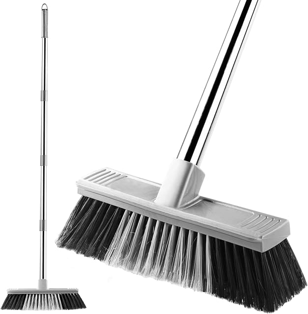 ZENQA Push Broom Indoor Soft Broom Sweeping Brush | Stainless Steel Long Handle Heavy Duty | Durable Bristle Sweeper Wide Brush | For Home Kitchen Tiles, Laminated Vinyl or Wooden Floor (Push Broom)