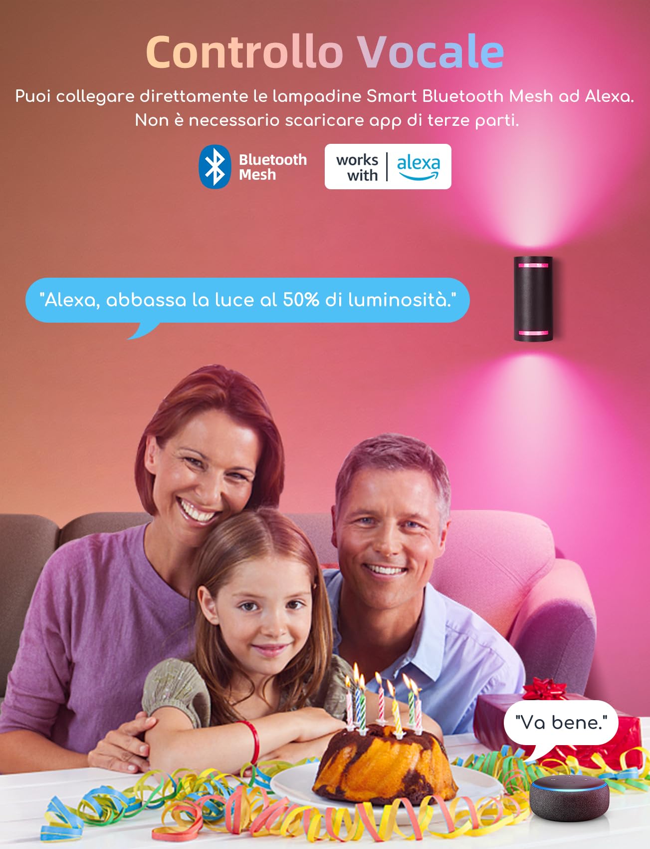Aigostar Mesh - 6.5W GU10 Lampadine Alexa Bluetooth Mesh, Lampadina Smart Works with Alexa, Lampadina GU10 Smart LED 555LM RGB & CCT(2700K-6500K), 6 Unità (Con Telecomando Bluetooth e Gateway)
