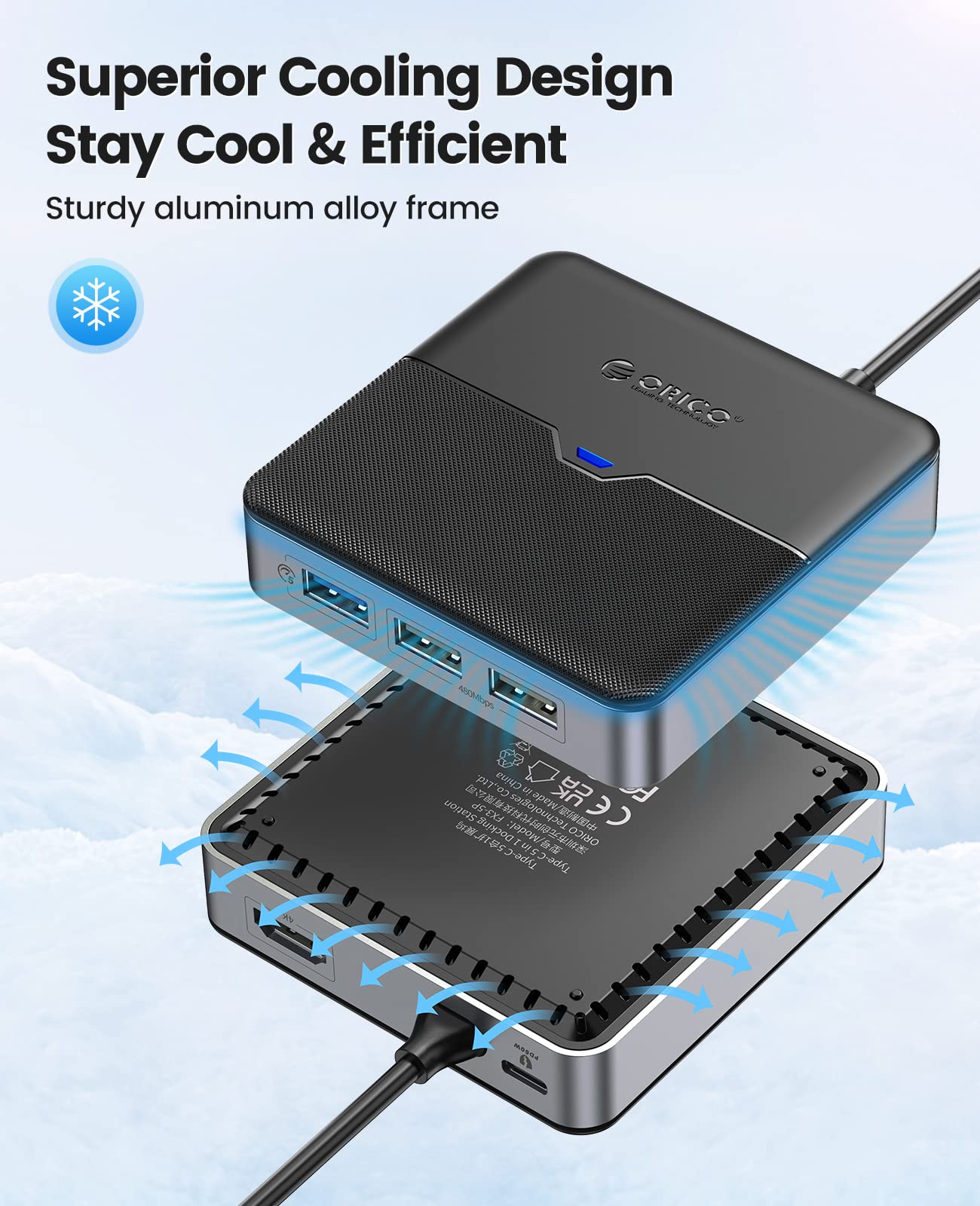 ORICO Hub USB C 5 in 1 Docking Station con 4K HDMI, PD 60W, 5 Gbps USB A 3.0, 2 USB 2.0, Adattatore Splitter Tipo C per MacBook Air Pro M2 M1 iPad Surface Dell Hp (15cm)