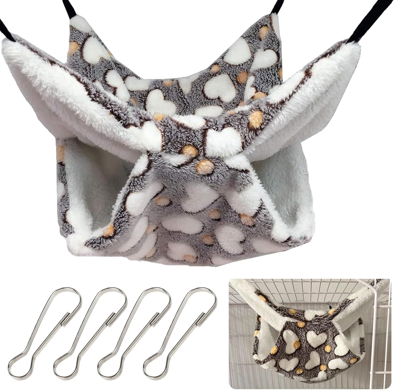 34 x 34 cm Meerschweinchen-Hängematte, 2 Ebenen, Hängebett, flauschiges Hängebett, Käfig, Kleintierbett, geistiges Spielzeug mit Haken für Ratten, Chinchillas, Totoro, Hamster, Frettchen, Mäuse, Nagetiere 34 x 34 cm Meerschweinchen-Hängematte, 2 Ebenen, Hängebett, flauschiges Hängebett, Käfig, Kleintierbett, geistiges Spielzeug mit Haken für Ratten, Chinchillas, Totoro, Hamster, Frettchen, Mäuse, Nagetiere