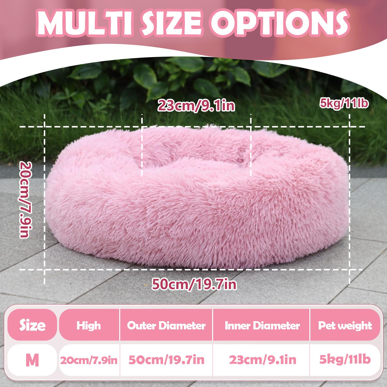 MDDK DY 60cm Pink Machine Washable Donut Dog Bed - Non-Slip Plush Cat Bed for Indoor Cats Deep Filled Orthopaedic Support - Image 4