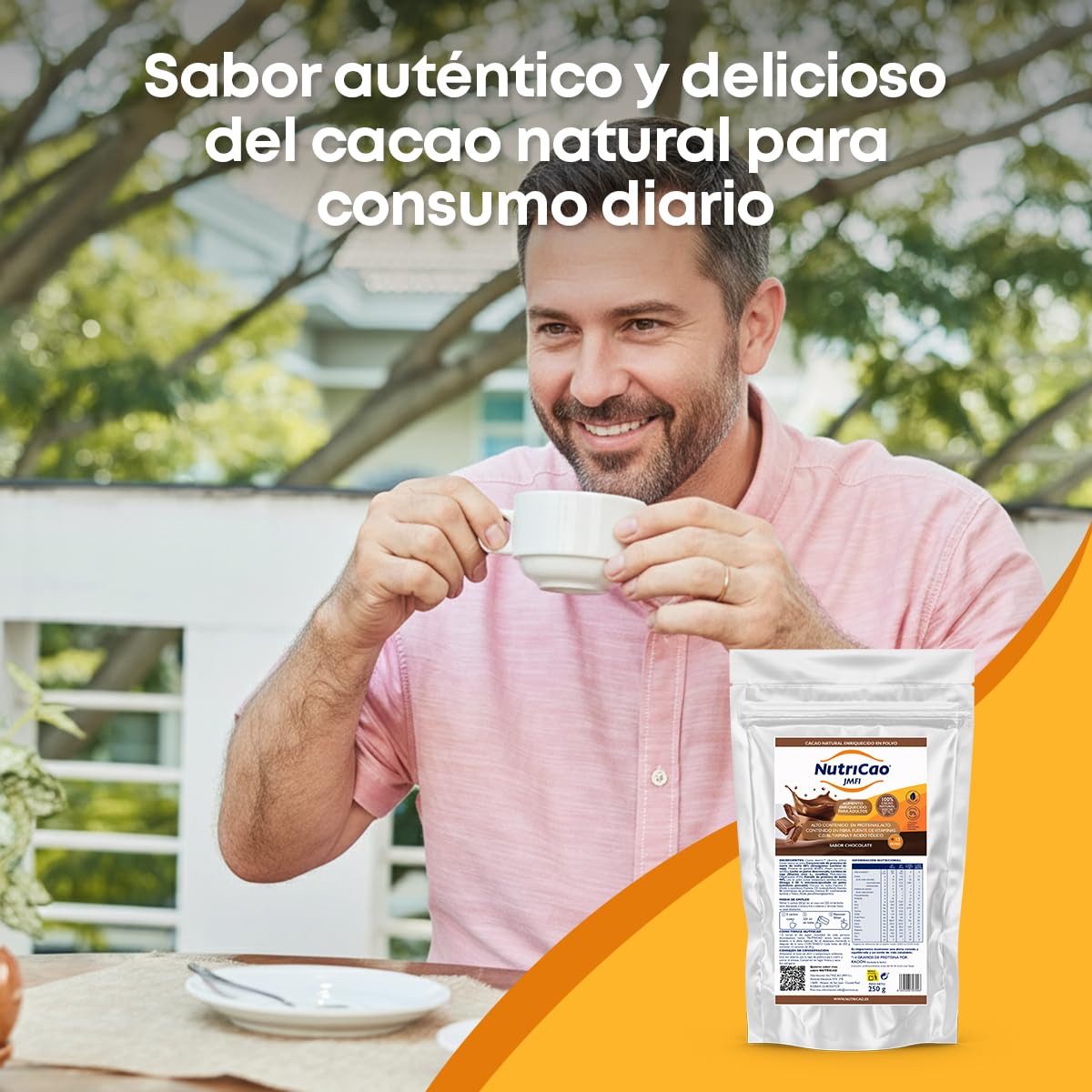 NutriCao JMFI | Cacao Natural Enriquecido en Polvo 250 g | Preparado para Adultos con Proteínas, Fibra y Vitaminas | Fácil de Preparar y con Sabor Chocolate para el Consumo Diario