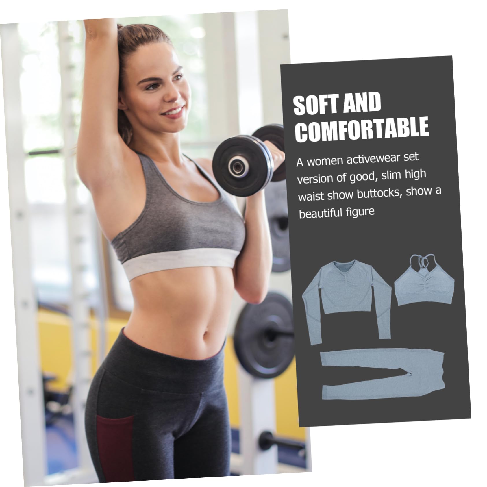 BESPORTBLE Tenue De Yoga Femme Haute sans Coutures Manches Longues Survêtement Élastique Leggings Sportif De Sport Bleu