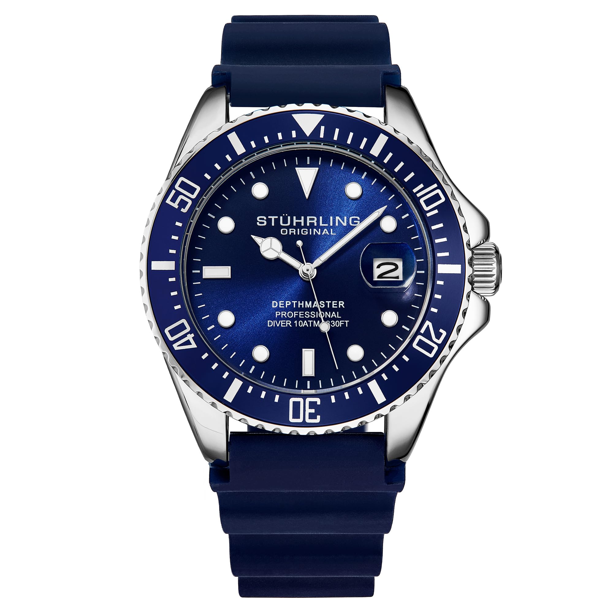 Stuhrling Original Men's Watch Dive Watch Silver 42 MM Case with Screw Down Crown Rubber Strap Water Resistant to 330 FT