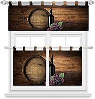 Vista 2 de Tab Top Curtain Valance and Tiers Set,Fruit Grapes Red Wine Cellar Barrel Light Filtering Kitchen Curtains Valances,Vintage Brown Wood Grain Cafe
