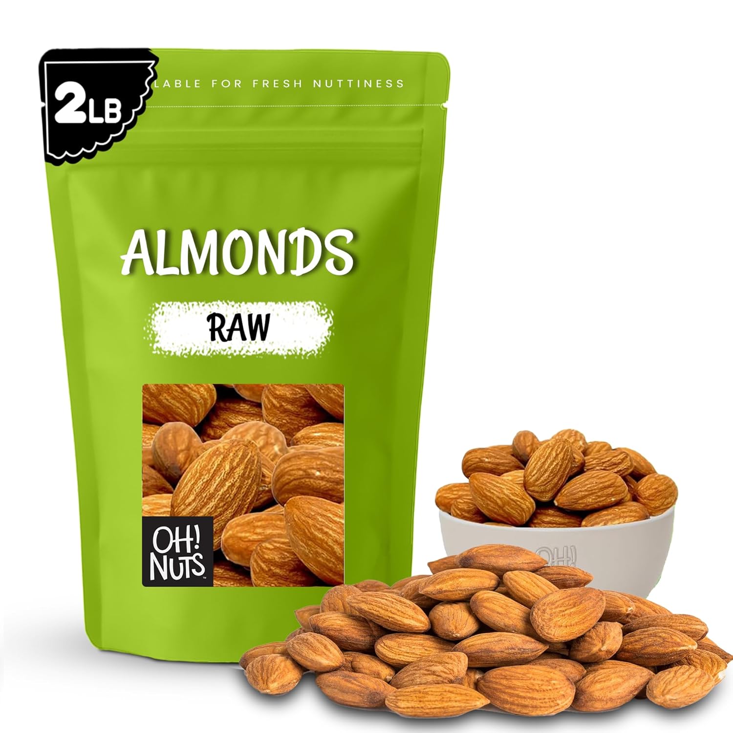Oh! Nuts Almonds - Raw - 100% Natural - 2 lb - High-Protein Whole Almonds - Packed in New York Zip-Seal Bag for Exceptional Freshness
