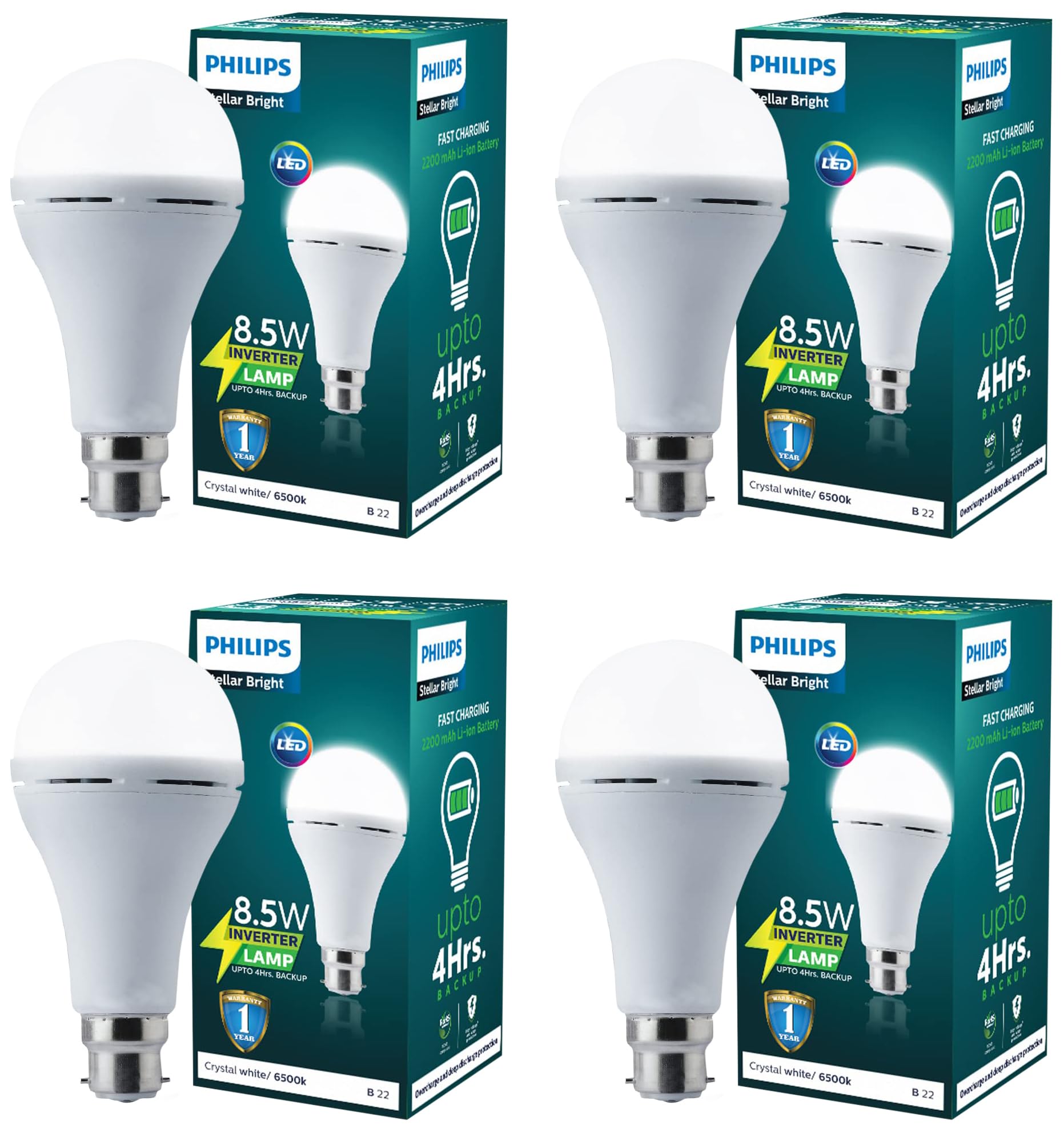 PHILIPS Stellar Bright Rechargeable Emergency Inverter LED Bulb, B22 8.5-Watt-Crystal White(Pack of 4)-picture-39