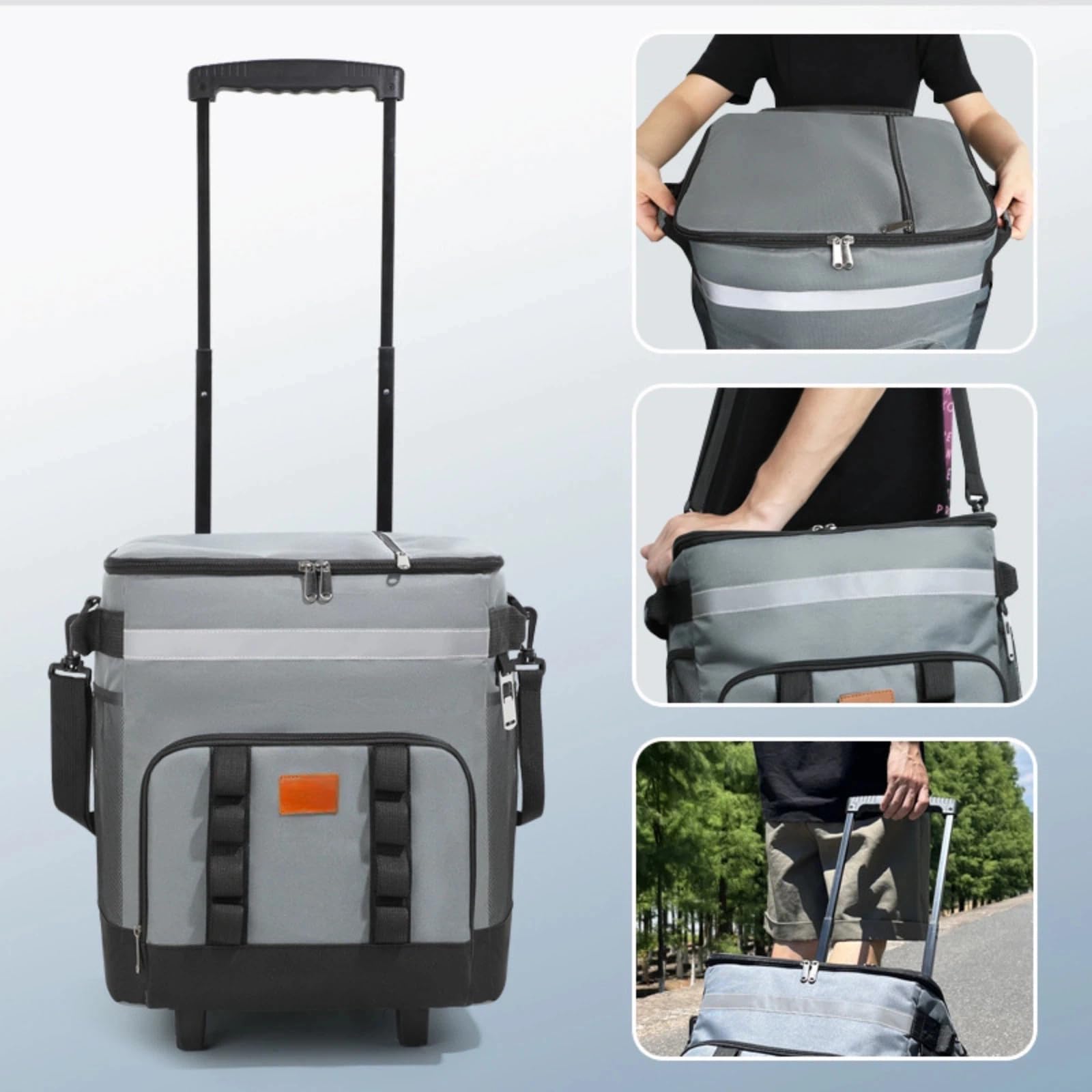 Glacière à roulettes, Isotherme en Tissu Oxford Souple et zippé de 35 L, capacité, avec roulettes et poignée, Portable Protection de Fraîcheur pour Plage Pique-Nique Voyage