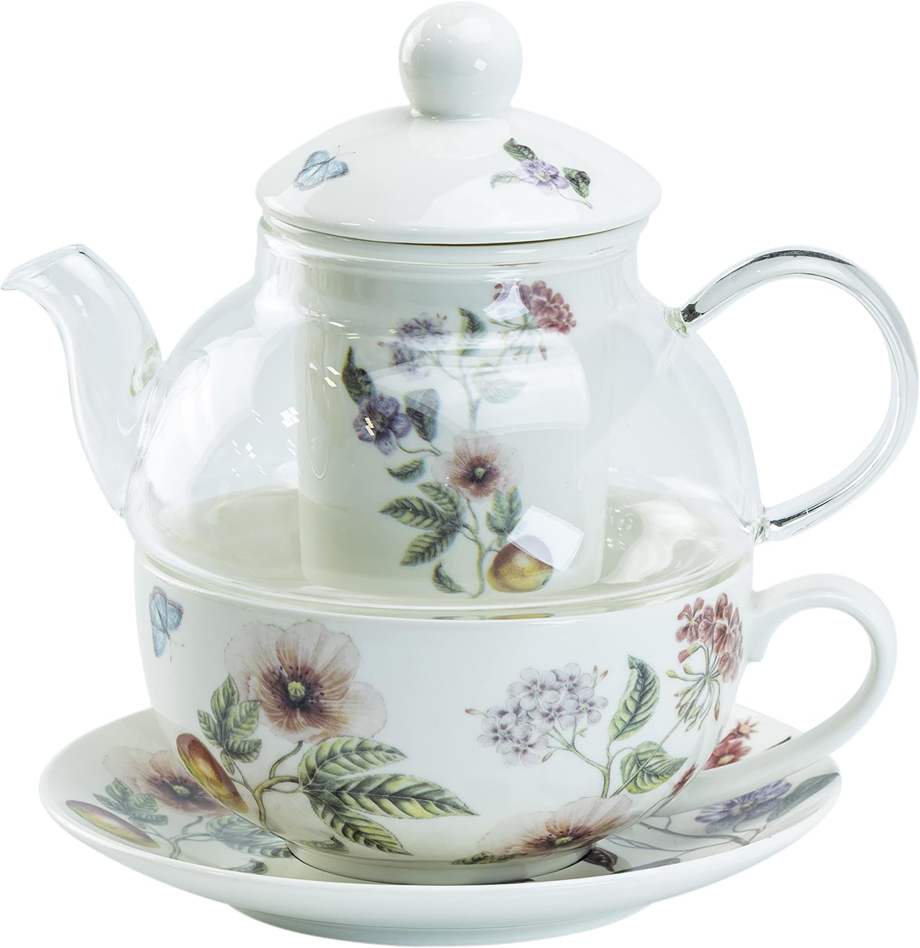 Grace Teaware5-Piece Glass Porcelain 13-Ounce Tea For One With Infuser (Garden Joy)