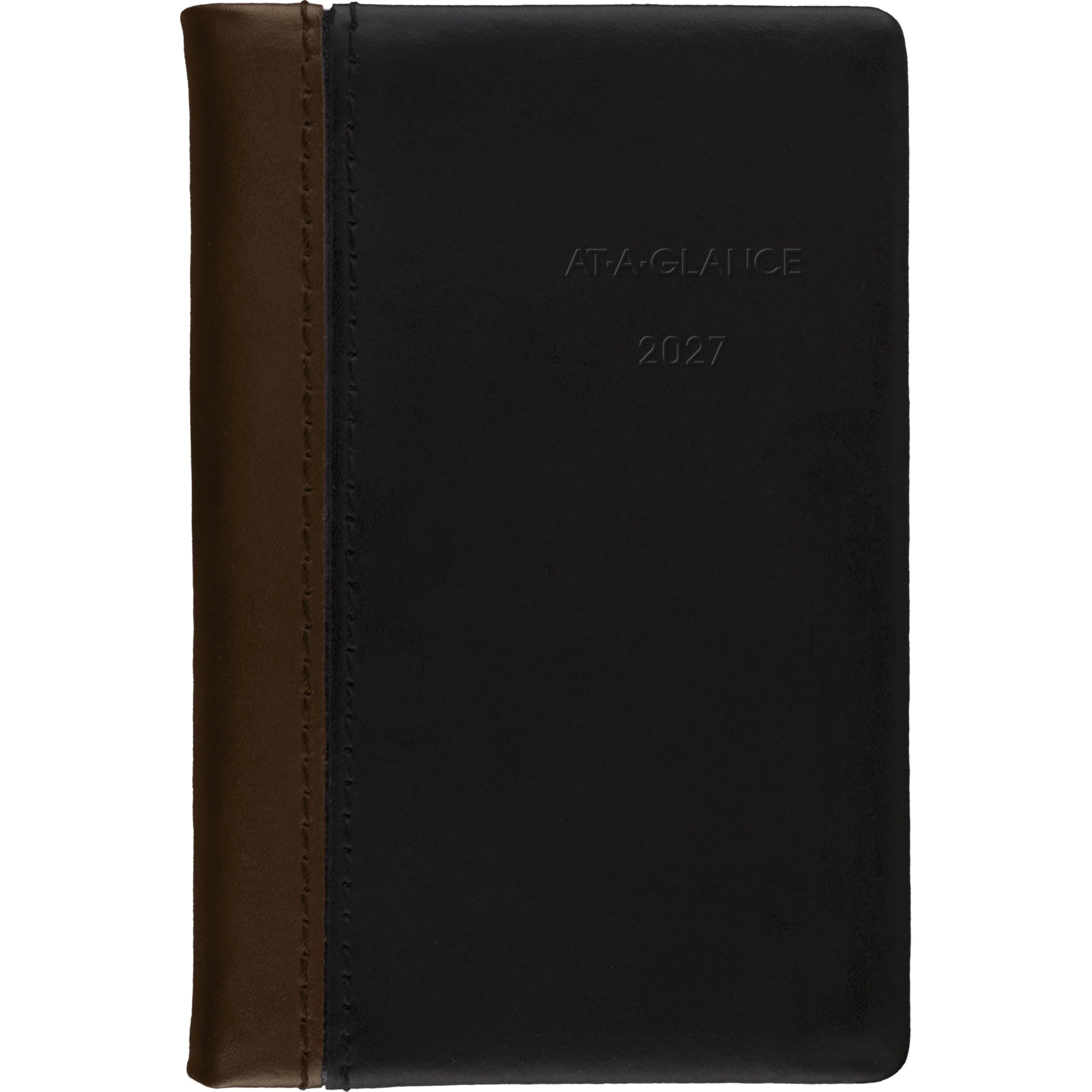 AT-A-GLANCE 74010527 Terminplaner, Wochen- und Monatsplaner, 7 x 10,8 cm, Taschenformat, feines Tagebuch, Kunstleder, Hardcover, Schwarzbraun