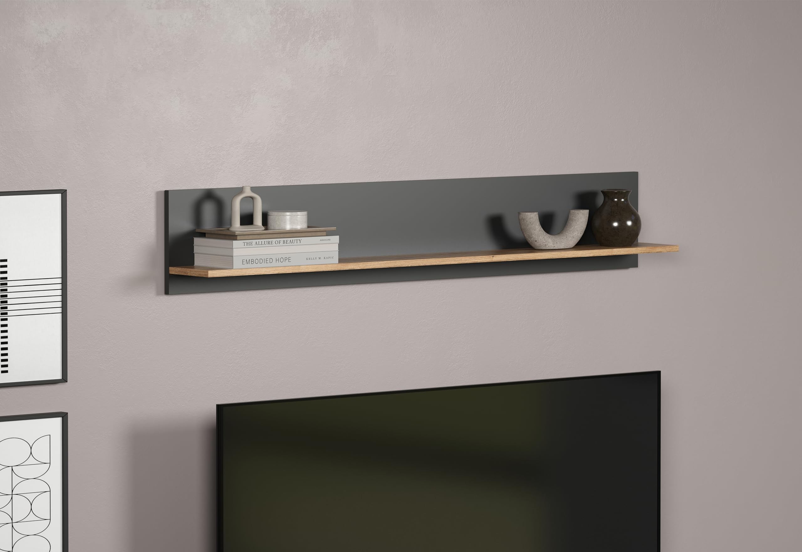 trendteam smart living - Esteban - Wandregal - Anthrazit/Evoke Eiche - Bücherleiste mit großzügiger Ablagefläche - (BxHxT) 150 x 25 x 18 cm