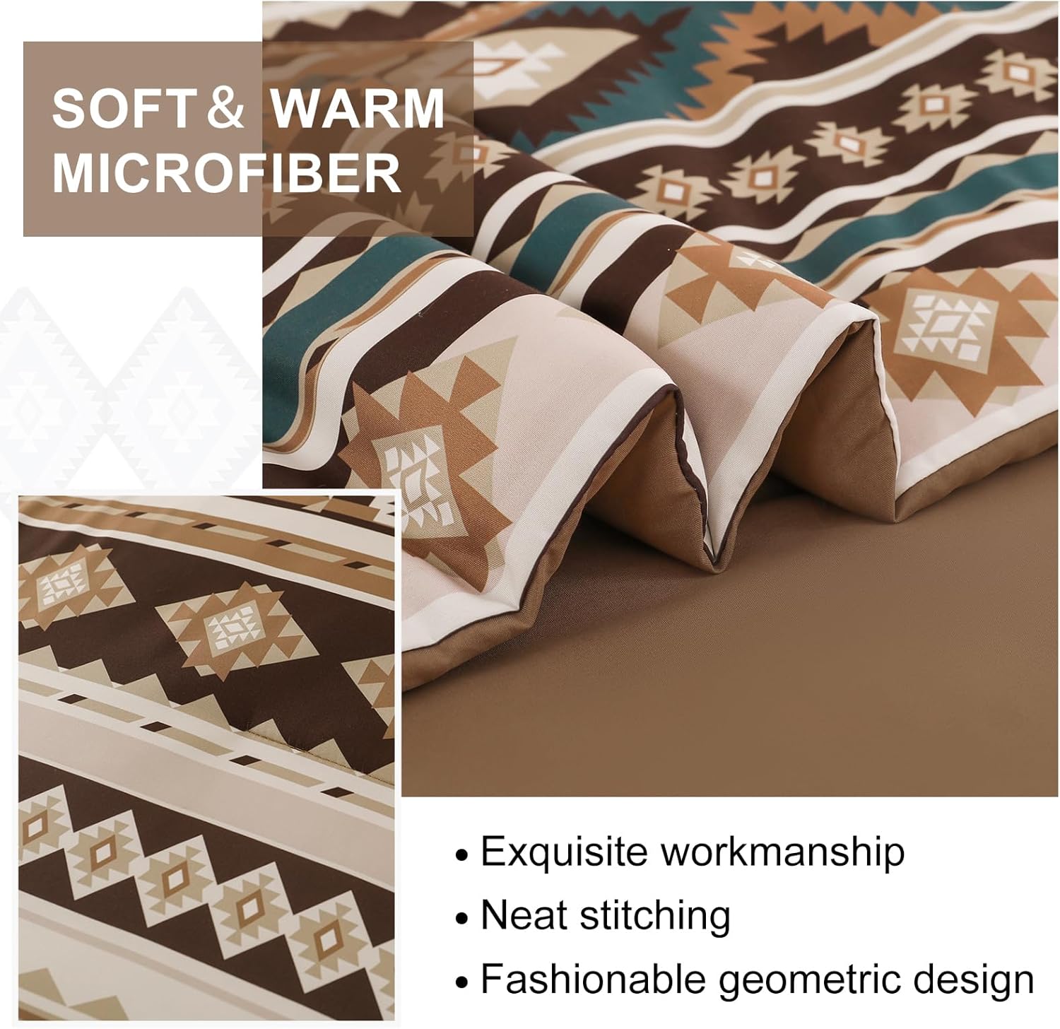 Dinjoy Boho Comforter Set Full Size 7 Piece Bed in a Bag Soft Brown Striped Bedding Sets Bohemian Comforters and Sheet Set, Microfiber Aztec Complete Sets for All Season - Image 6