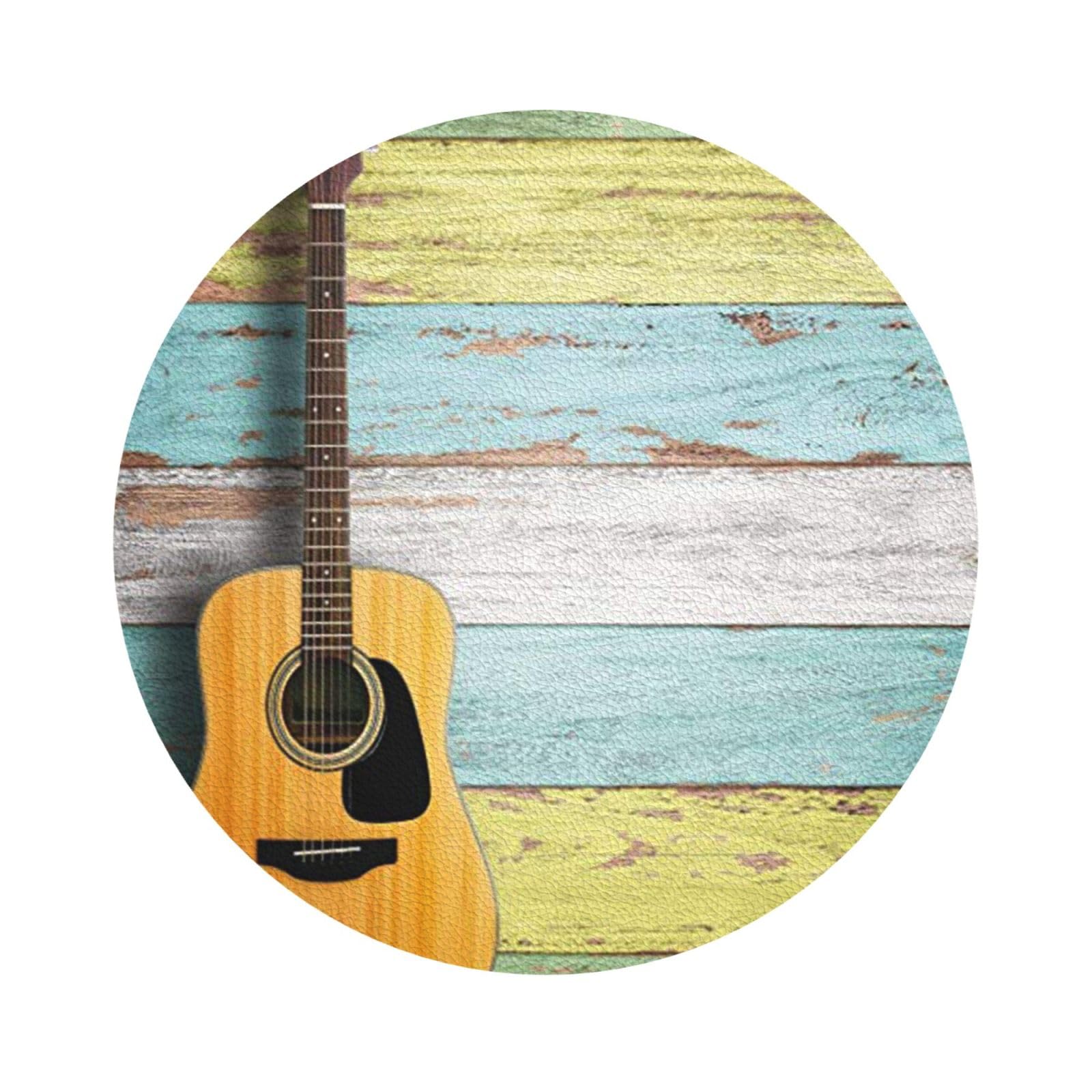 Nice Guitar PU Leather Coasters Set of 6 Round Drink Coasters