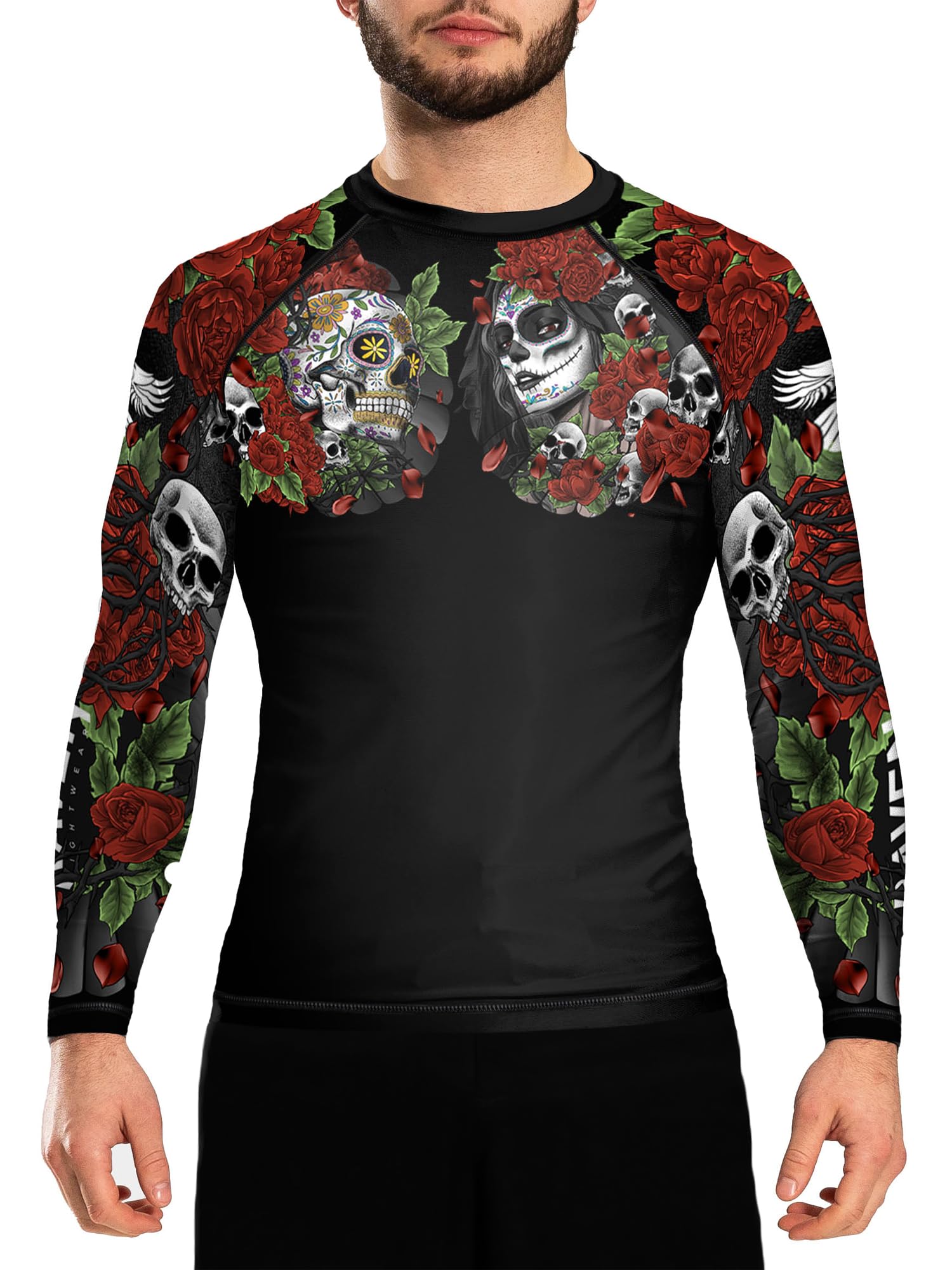 raven fightwear Men's Calaveras y Rosas Rash Guard BJJ MMA Black-picture-37