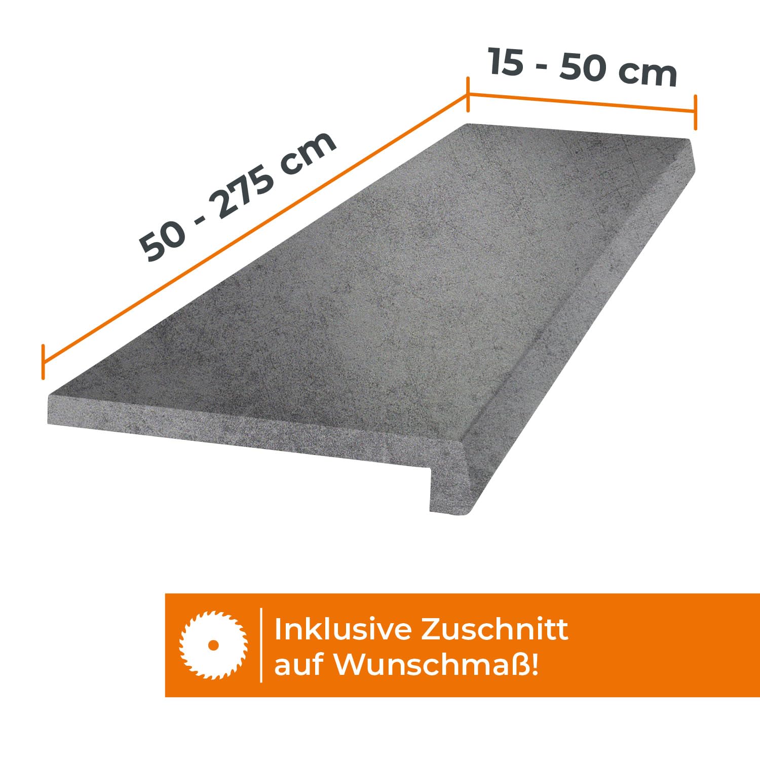 Fuxalit Innenfensterbank Beton – Zuschnitt auf Maß – MDF Fensterbank mit CPL-Beschichtung – modern, UV-beständig, pflegeleicht (Beton, T x L | 15 x 250 cm)