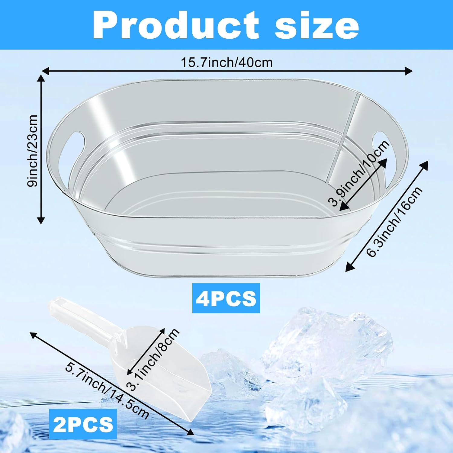 4Pcs 3 Gallon Galvanized Bucket Ice Bucket Large Metal Drink Buckets for Parties Beer Beverage Tub with Scoops for Champagne Cocktails Wine Cooling for Mimosa Bar Supplies