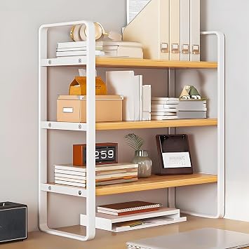 Desktop Bookcase Bookshelf, Desk Hutch, 3-Tier Desk Shelf Organizer, Multipurpose Desktop Display Rack for Dorm Office HomeBlack,40 * 20 * 60cm/16 * 8 * 24in