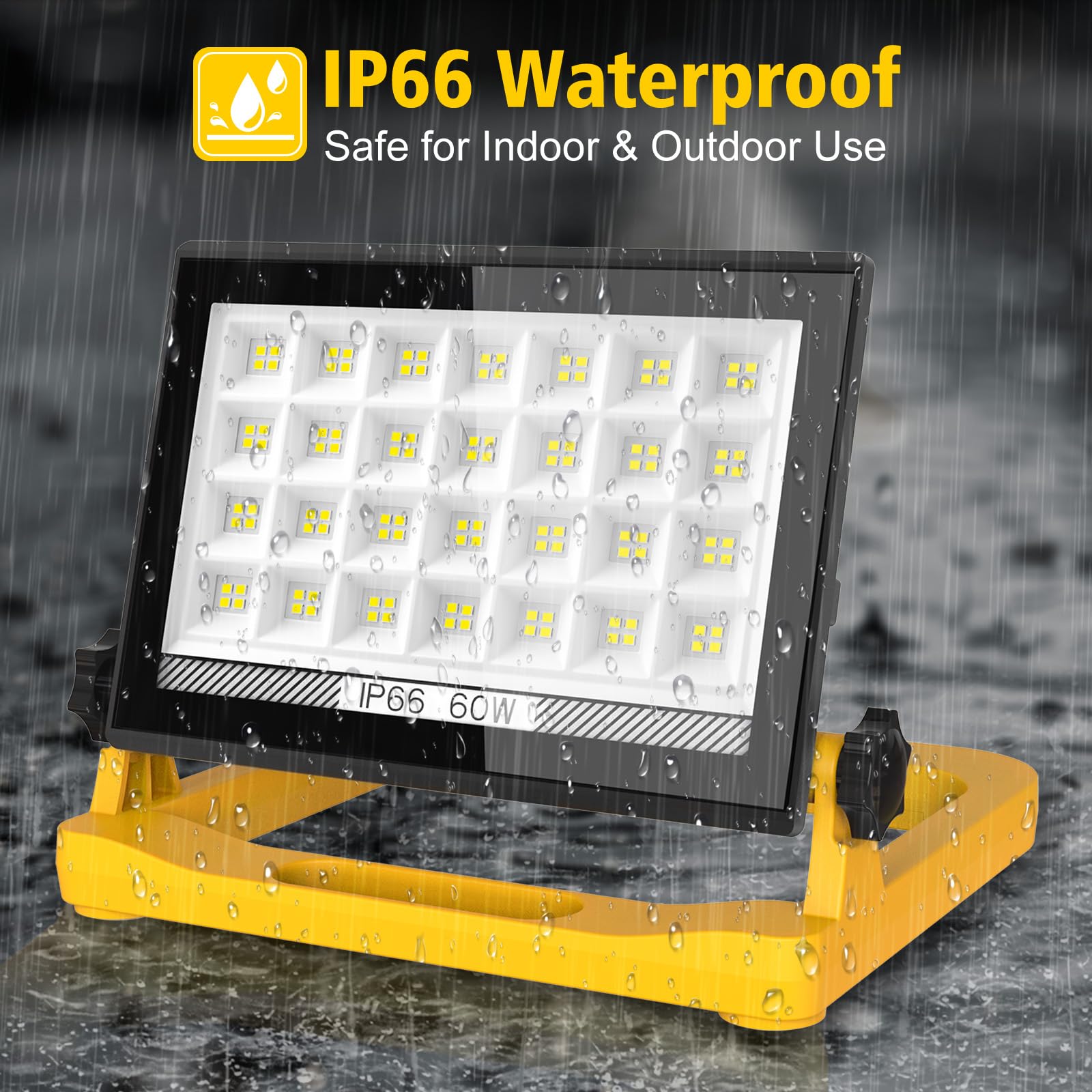 Foco LED de Trabajo, 60W Lámpara de Trabajo LED con 3 Modos de Brillo, Luz de Trabajo con Enchufe, IP66 Resistente al Agua con Cable de 4M, 6000K Portátil para Taller Obra Garaje