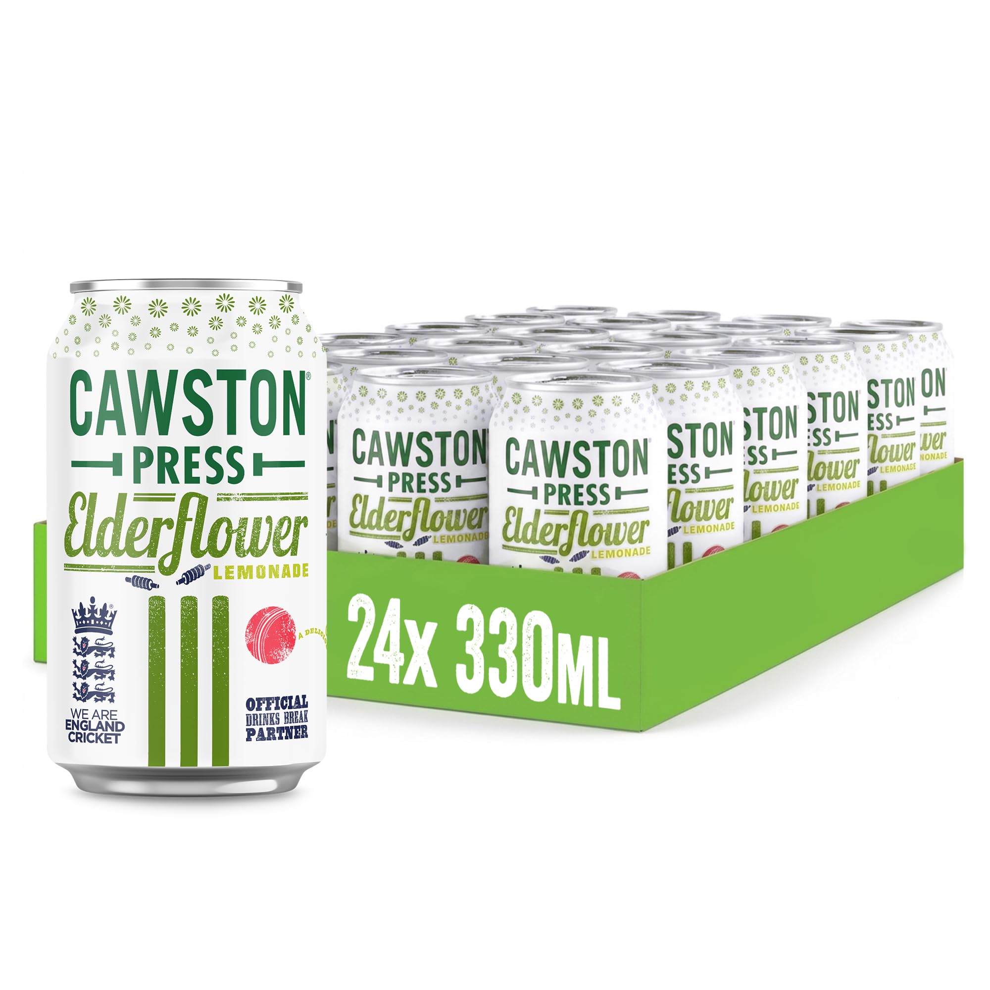 Cawston Press Elderflower Lemonade Fizzy Drink Blended with Sparkling Water and Pressed Apple Juice (330ml x 24 cans) | Gluten Free - Vegan - No Added Sugar