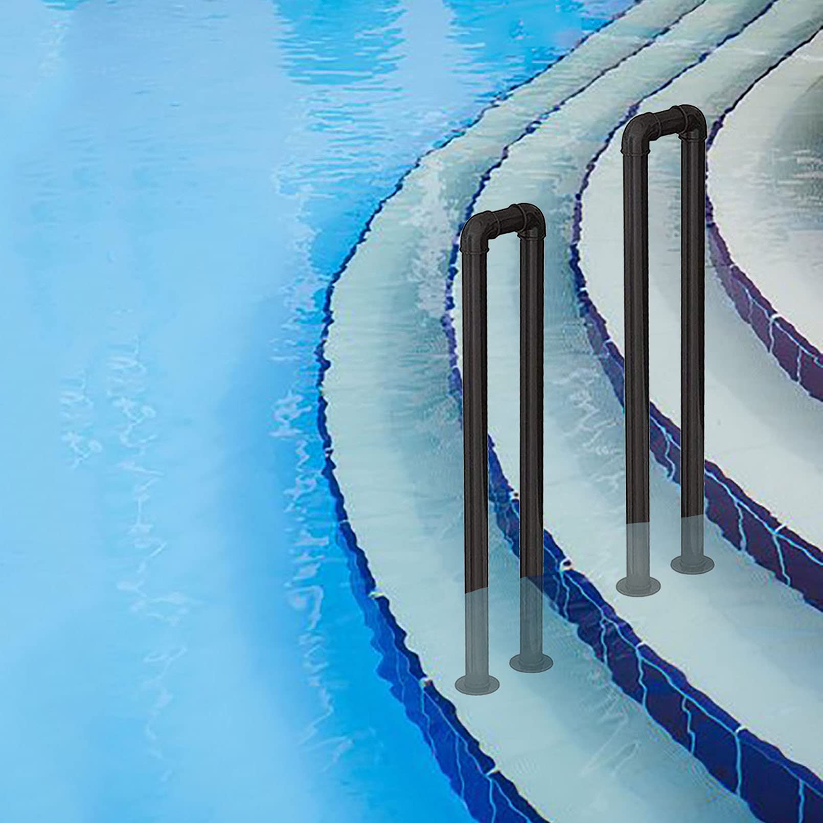 MSHGSKU Pool Handrail,Vintage Wrought Iron Stair Handrail, Non-Slip Matte Black Pool Railing for Outdoor Steps, Durable Staircase Handrails for Safety and Style