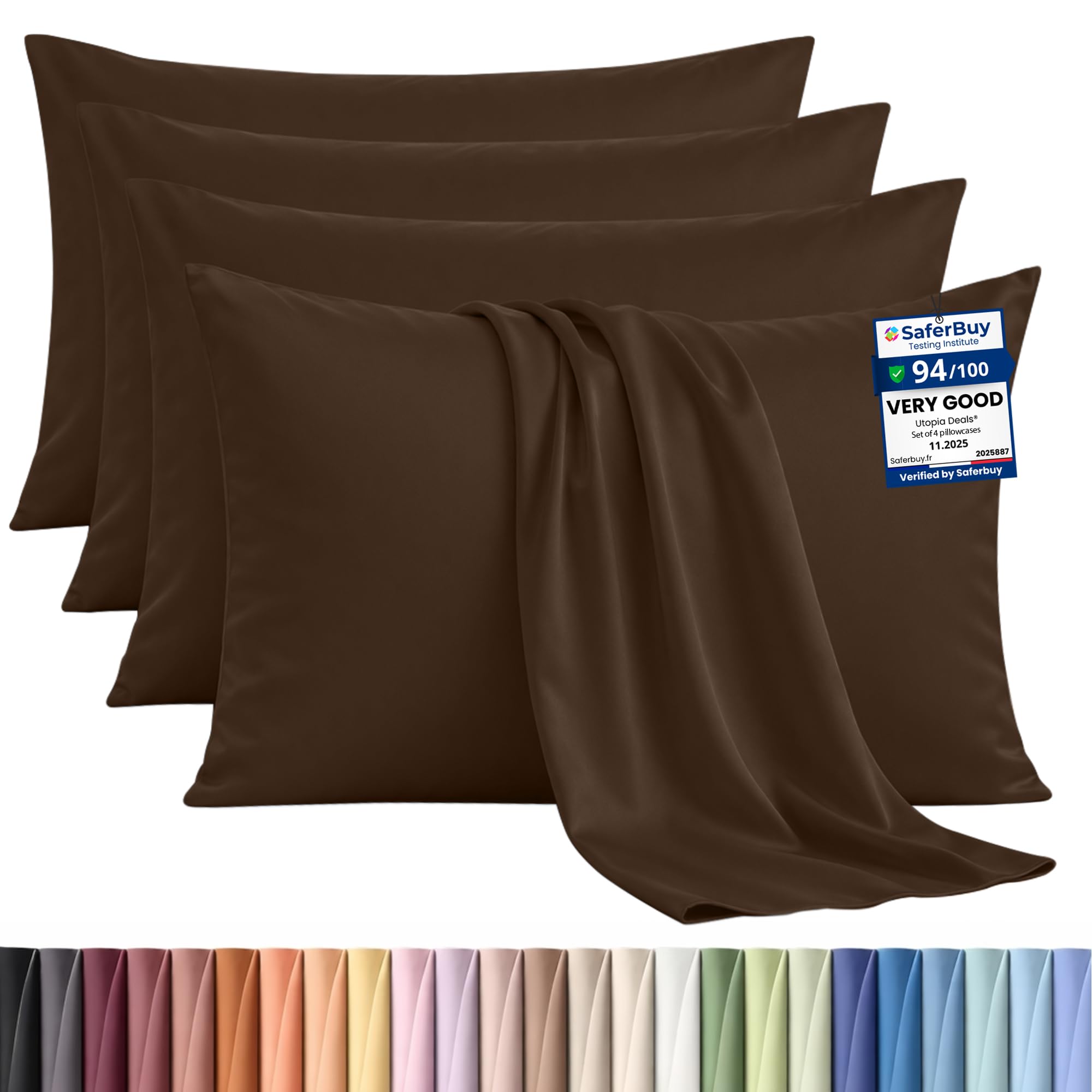 Utopia Bedding - 4 Pack Pillow Cases - OEKO-TEX - Standard Size 50x75 cm - 100% Brushed Microfiber Pillowcases with Envelope Closure, pillows not included - Wrinkle, Fade, & Stain Resistant - Grey — view 31