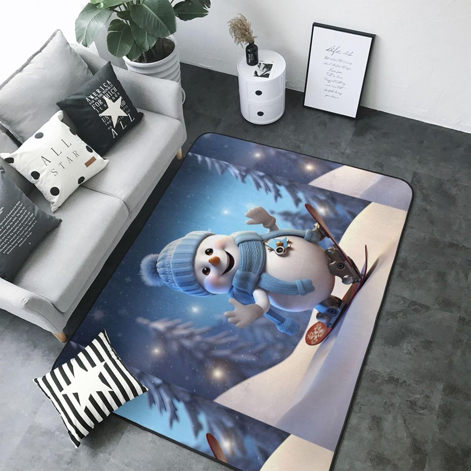 Flannel Non-Slip (Cute Snowboard Snowman) Rug Pad 80×50in Soft Washable Protective for Hardwood Floors Bedroom Bathroom Living Room