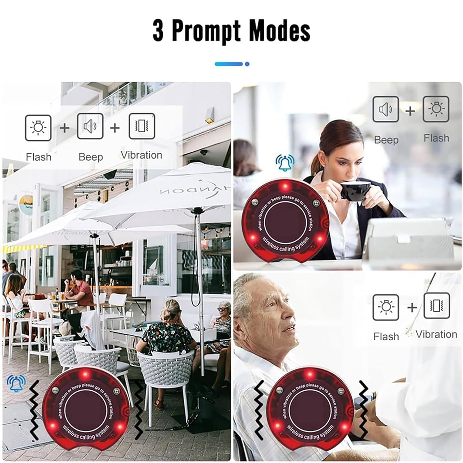 Segnalazione Acustica Per Ristoranti, Segnalazione Acustica Wireless, 3 Modalità Di Indicazione, Raggio Di Ricezione Di 500 Metri, Per La Coda Di Ritiro Del Cibo Al Ristorante,20 pagers